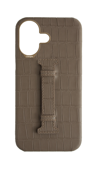 Matte Dark Taupe Embossed Crocodile Case