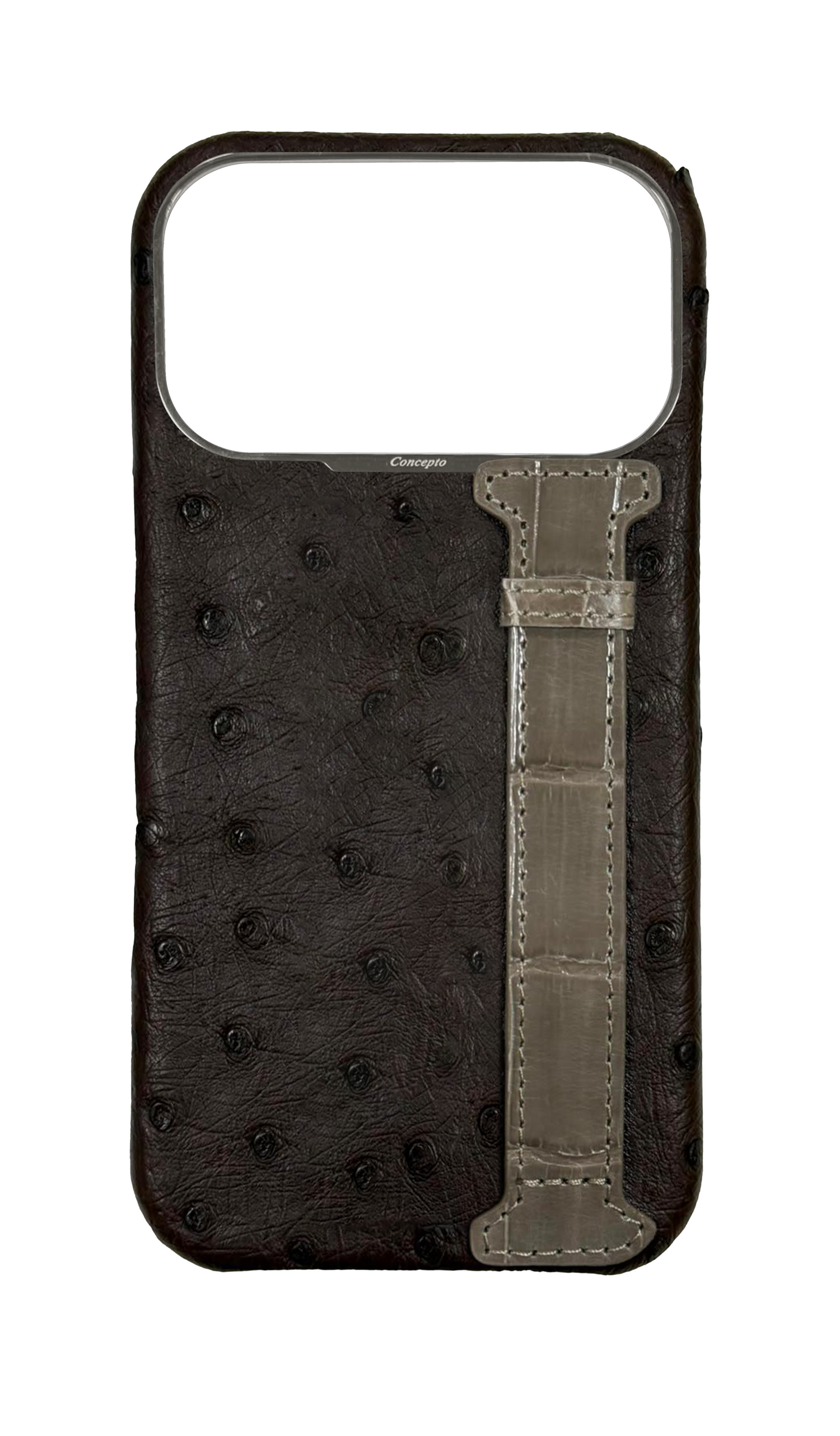 Brown Exotic Ostrich &amp; Crocodile Side Strap Case