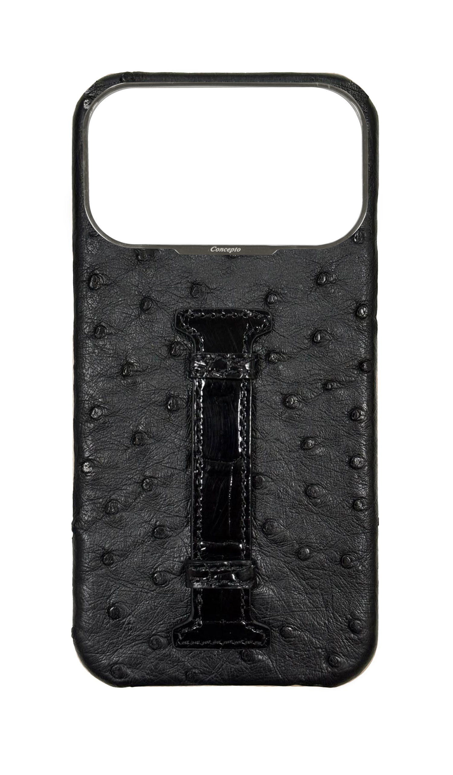Black Exotic Ostrich &amp; Crocodile Middle Strap Case