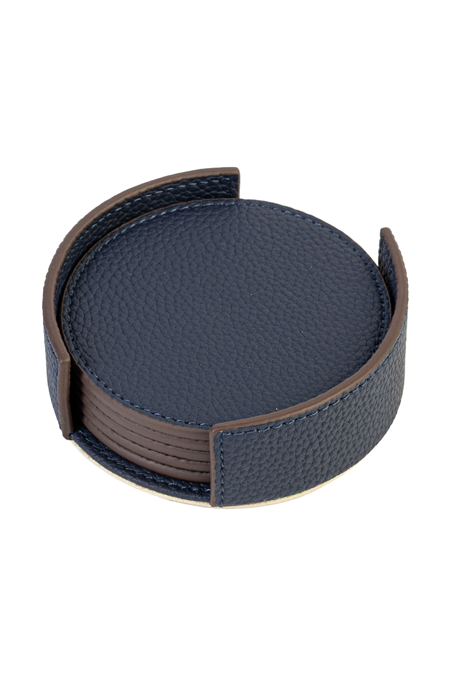 Navy / White Leather Coaster