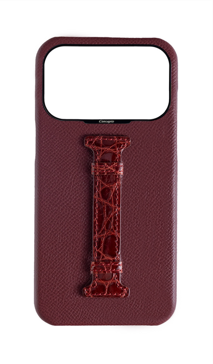 Burgundy Exotic Crocodile Middle Strap Case