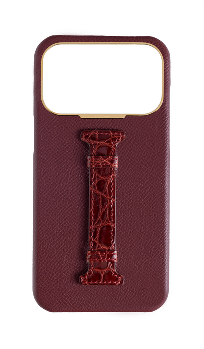 Burgundy Exotic Crocodile Middle Strap Case