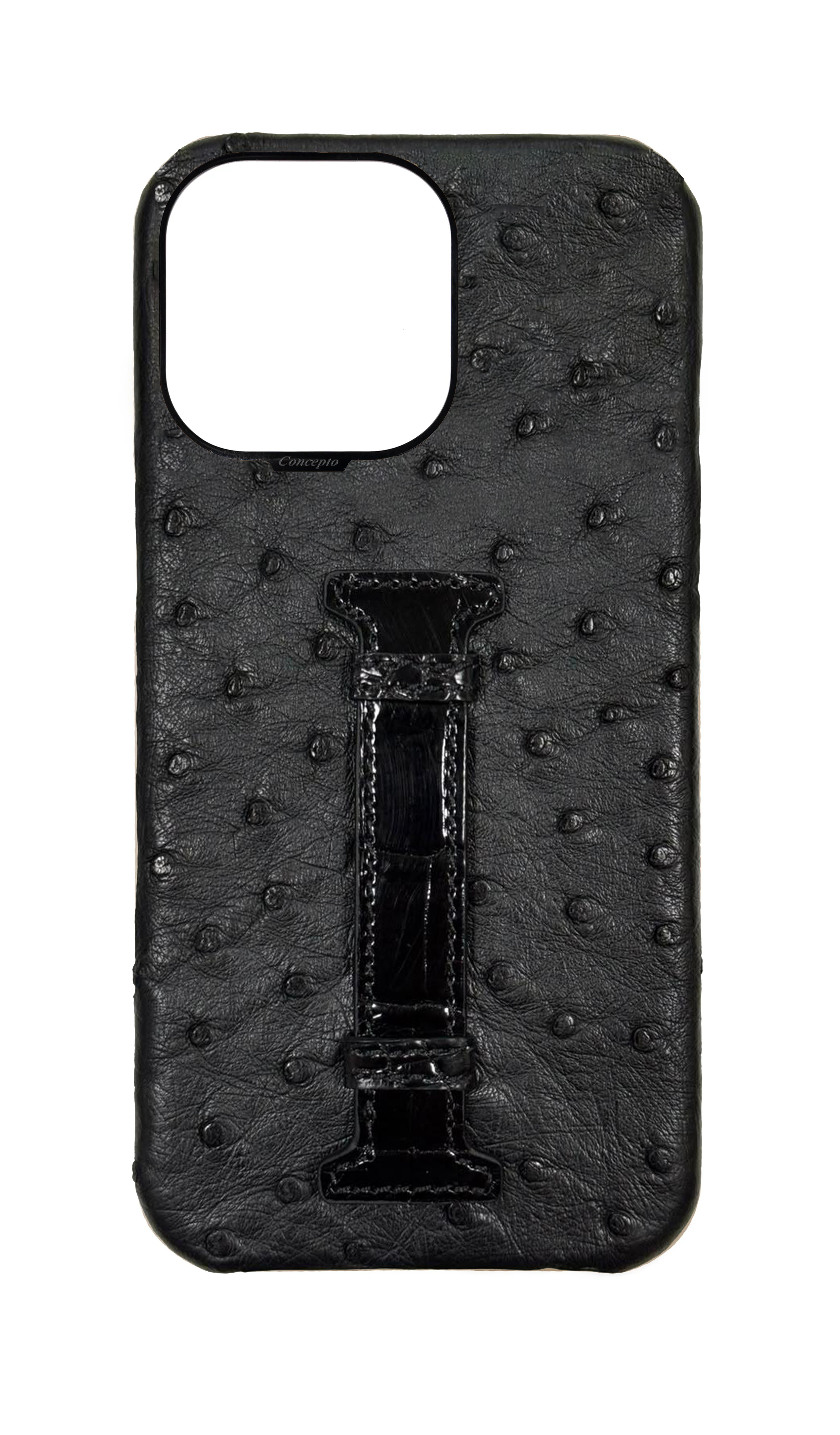 Black Exotic Ostrich &amp; Crocodile Middle Strap Case