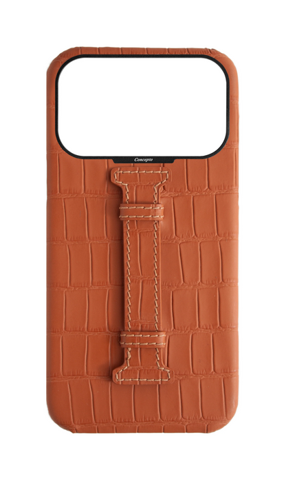 Matte Camel Brown Embossed Crocodile Case