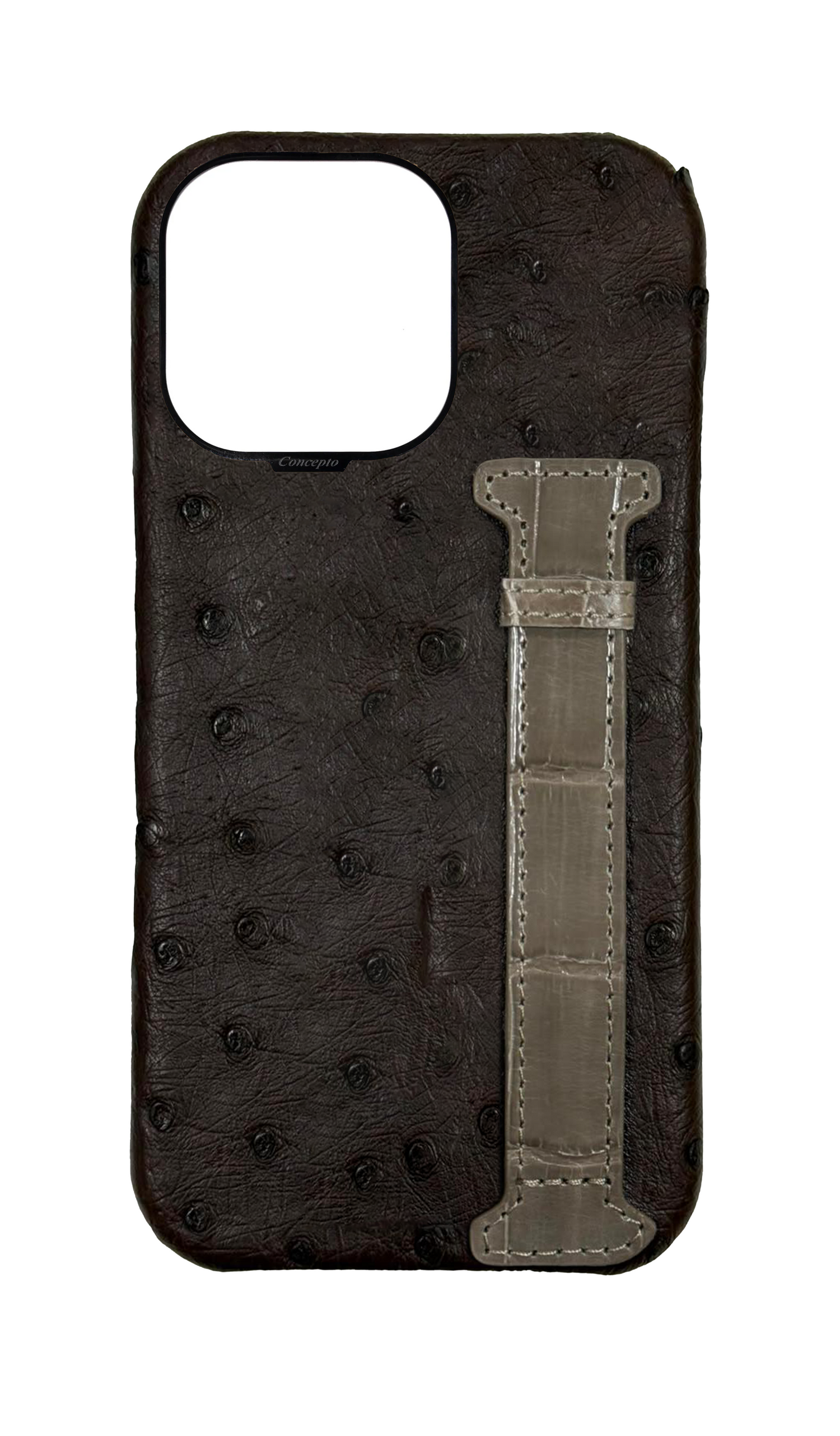 Brown Exotic Ostrich &amp; Crocodile Side Strap Case