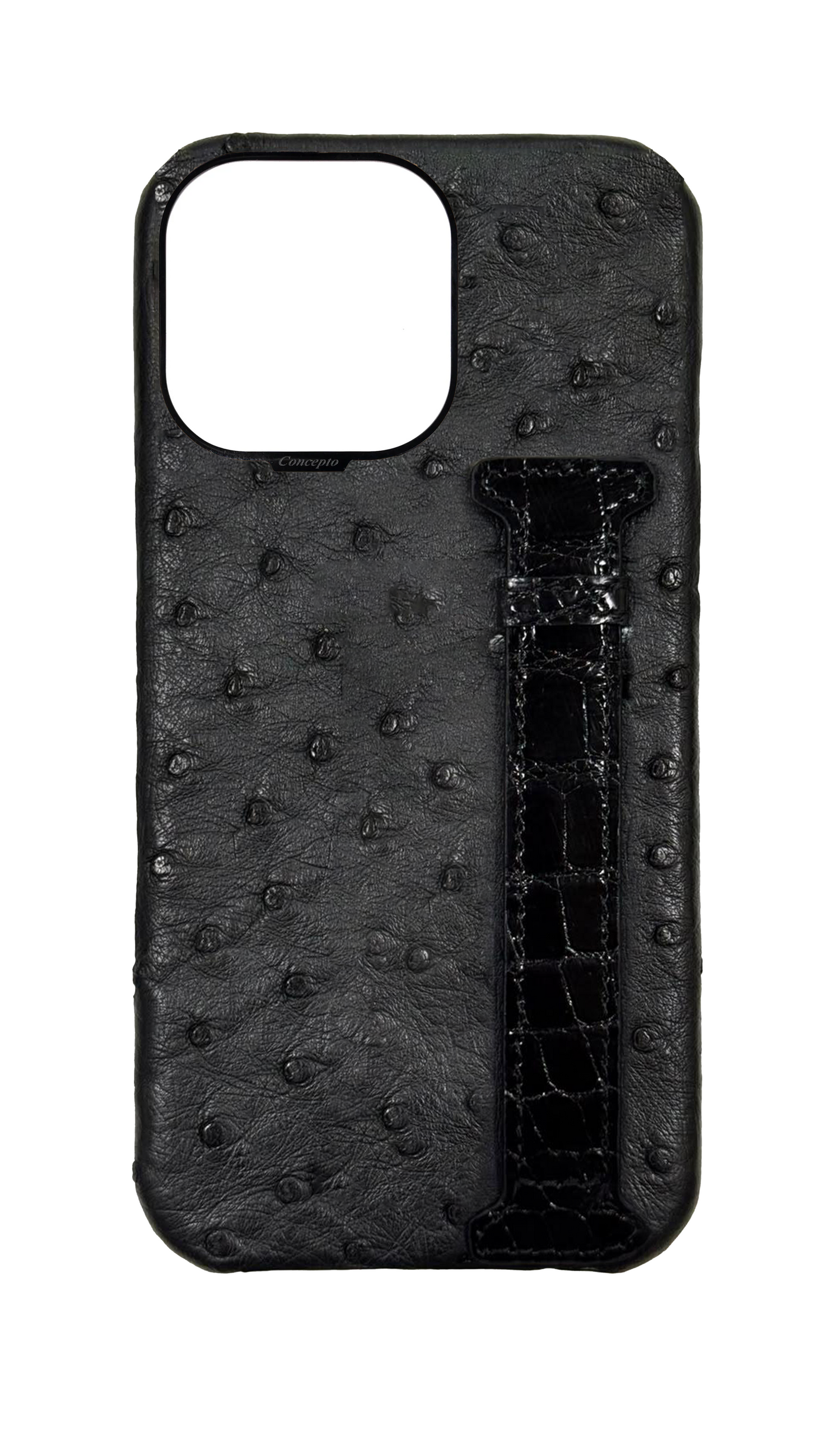 Black Exotic Ostrich &amp; Crocodile Side Strap Case