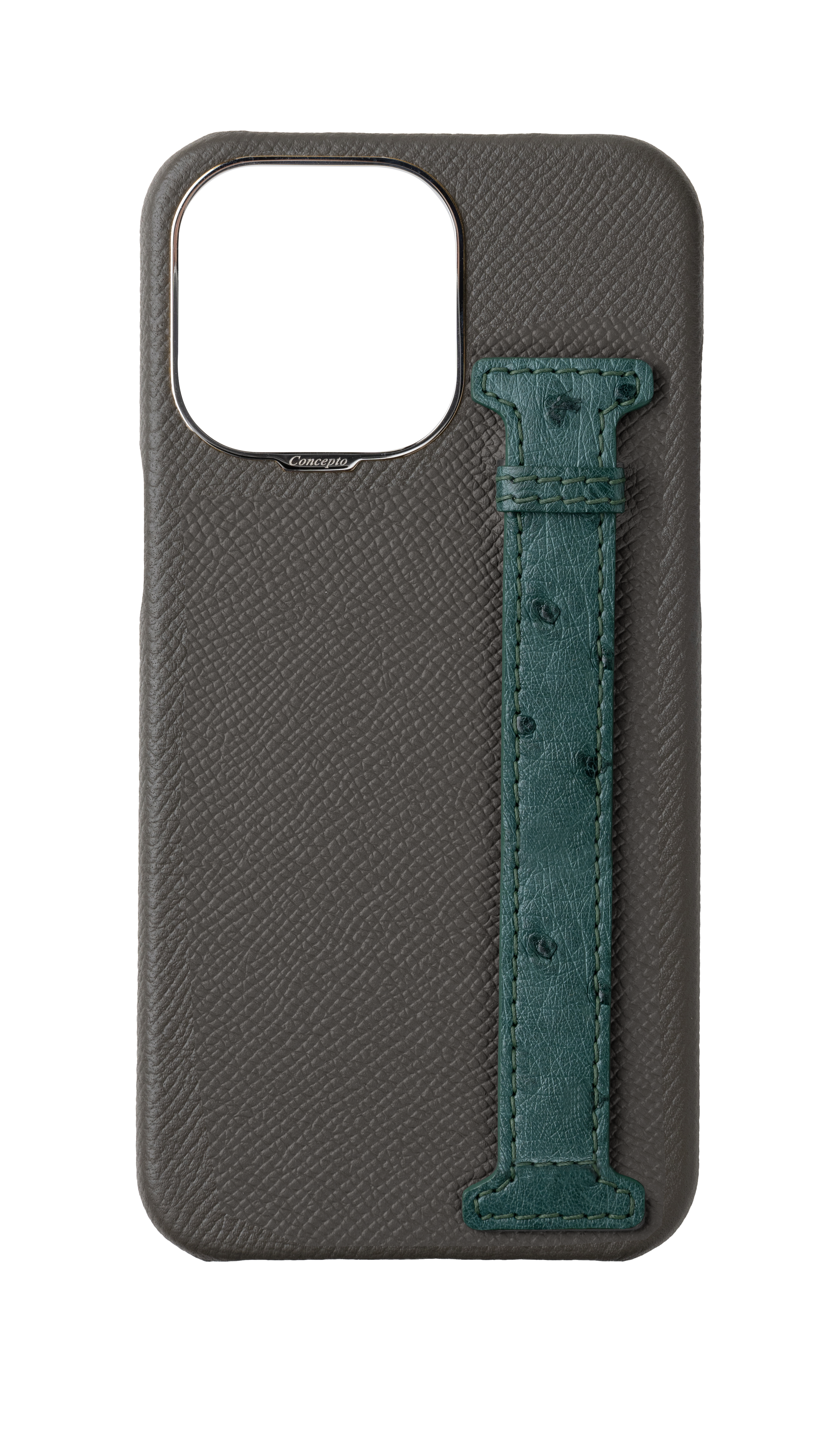 Grey / Green Exotic Ostrich Side Strap Case