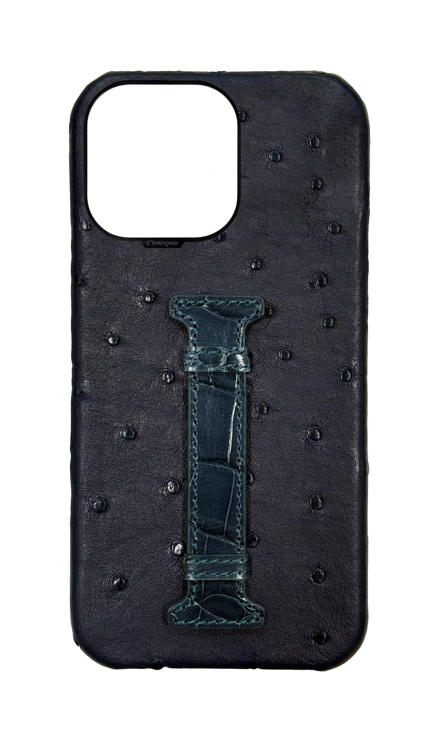 Navy Exotic Ostrich &amp; Crocodile Middle Strap Case