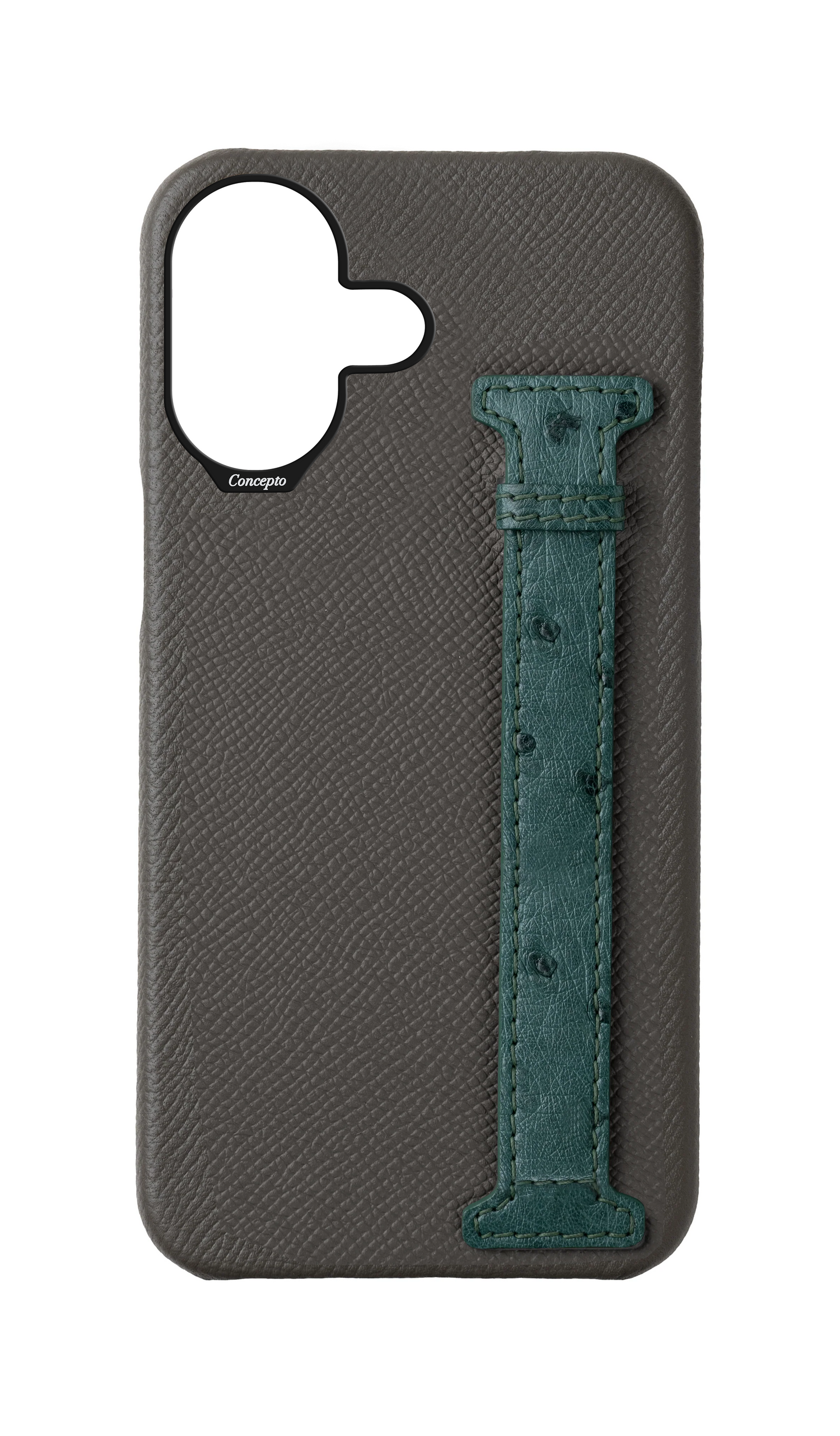 Grey / Green Exotic Ostrich Side Strap Case