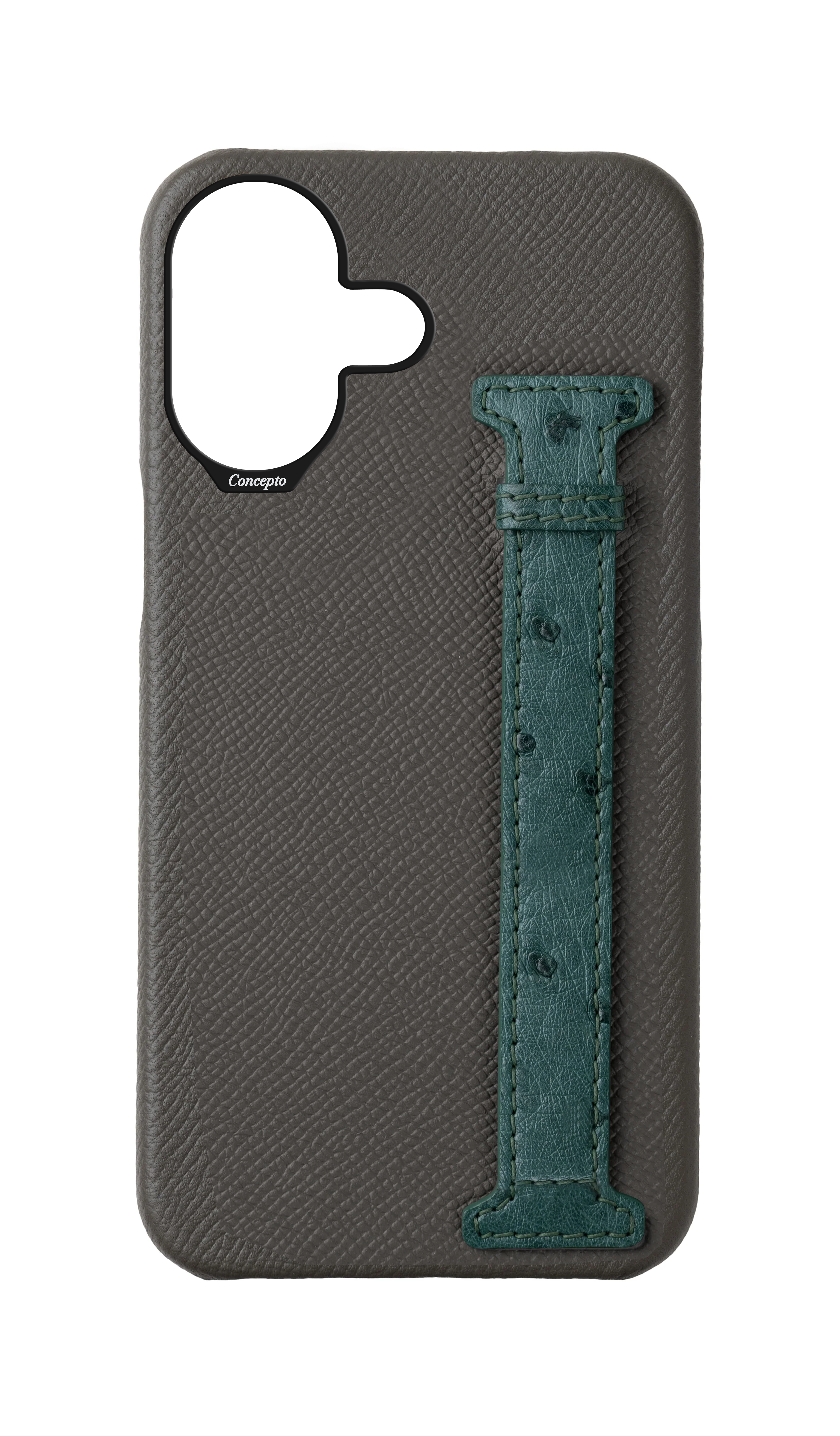 Grey / Green Exotic Ostrich Side Strap Case