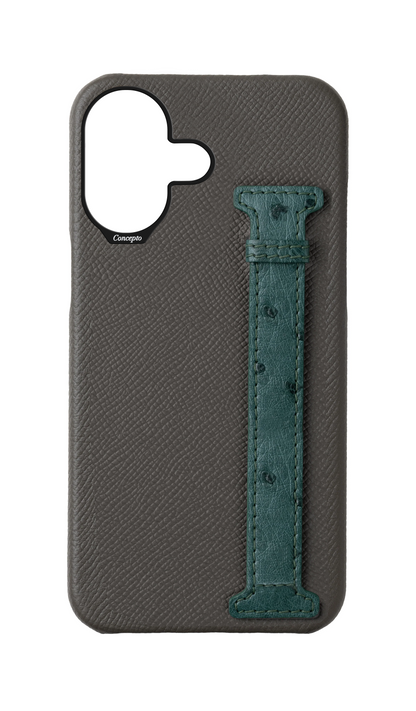 Grey / Green Exotic Ostrich Side Strap Case
