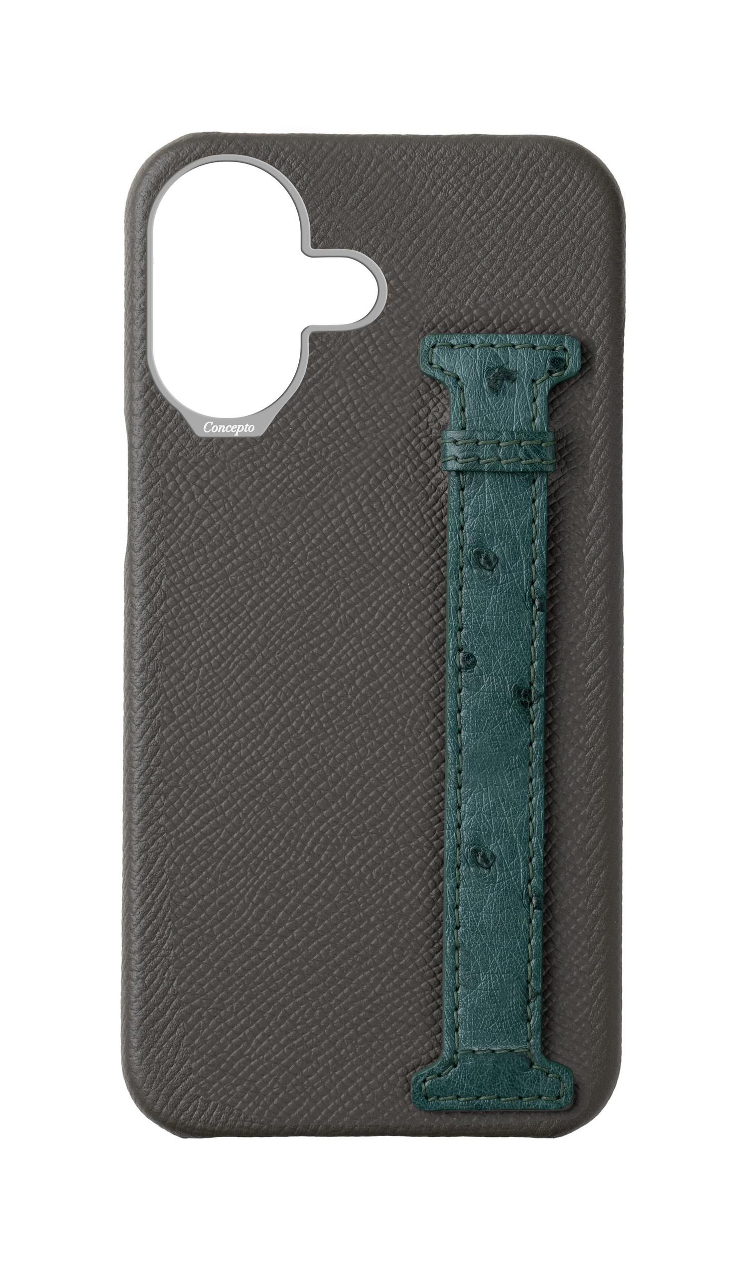 Grey / Green Exotic Ostrich Side Strap Case