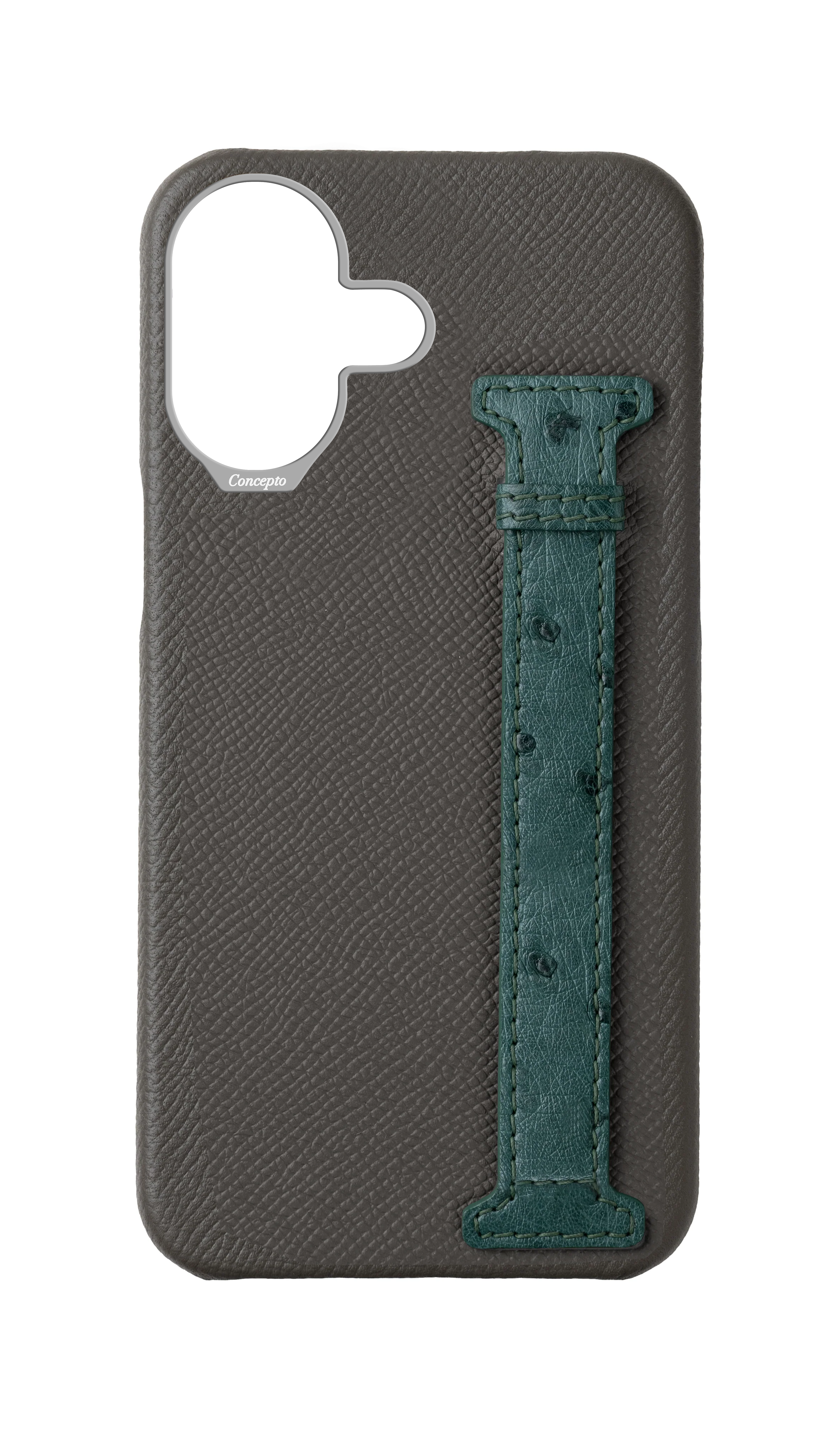 Grey / Green Exotic Ostrich Side Strap Case