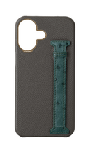 Grey / Green Exotic Ostrich Side Strap Case
