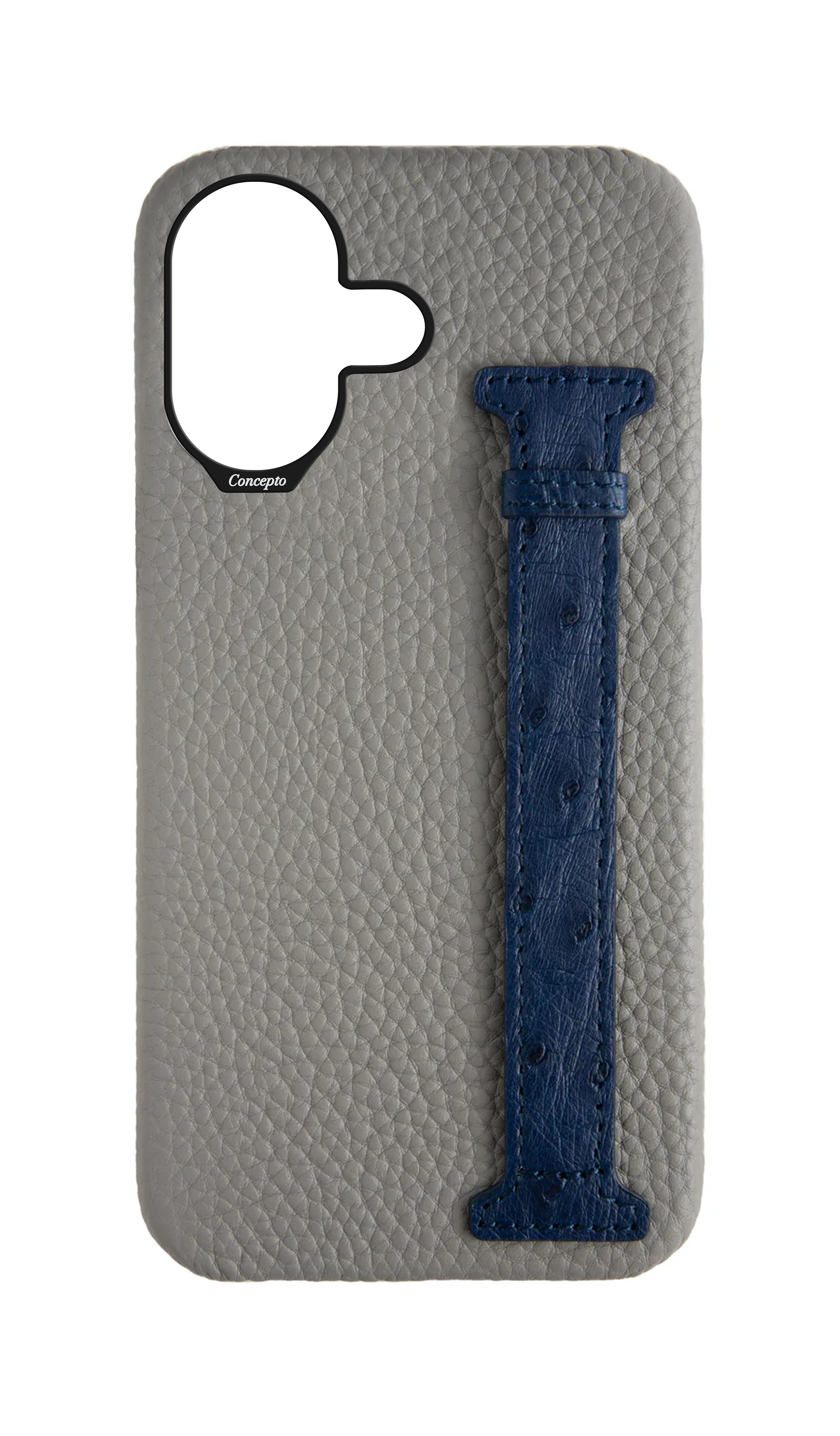 Grey / Navy Exotic Ostrich Side Strap Case