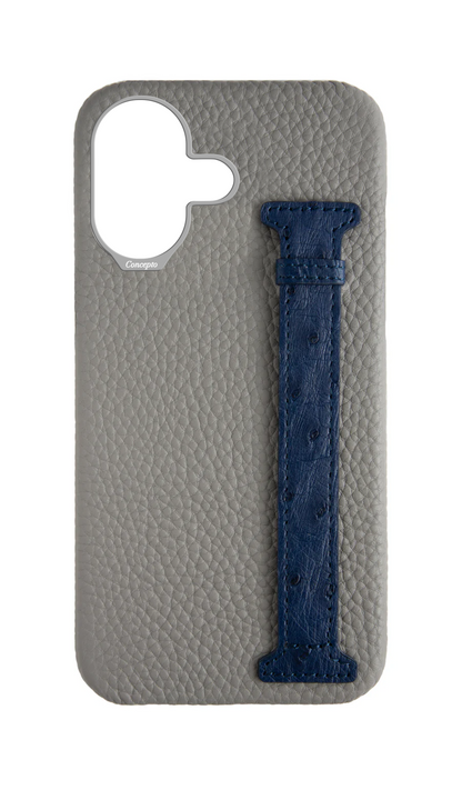 Grey / Navy Exotic Ostrich Side Strap Case