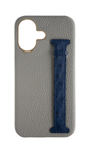 Grey / Navy Exotic Ostrich Side Strap Case