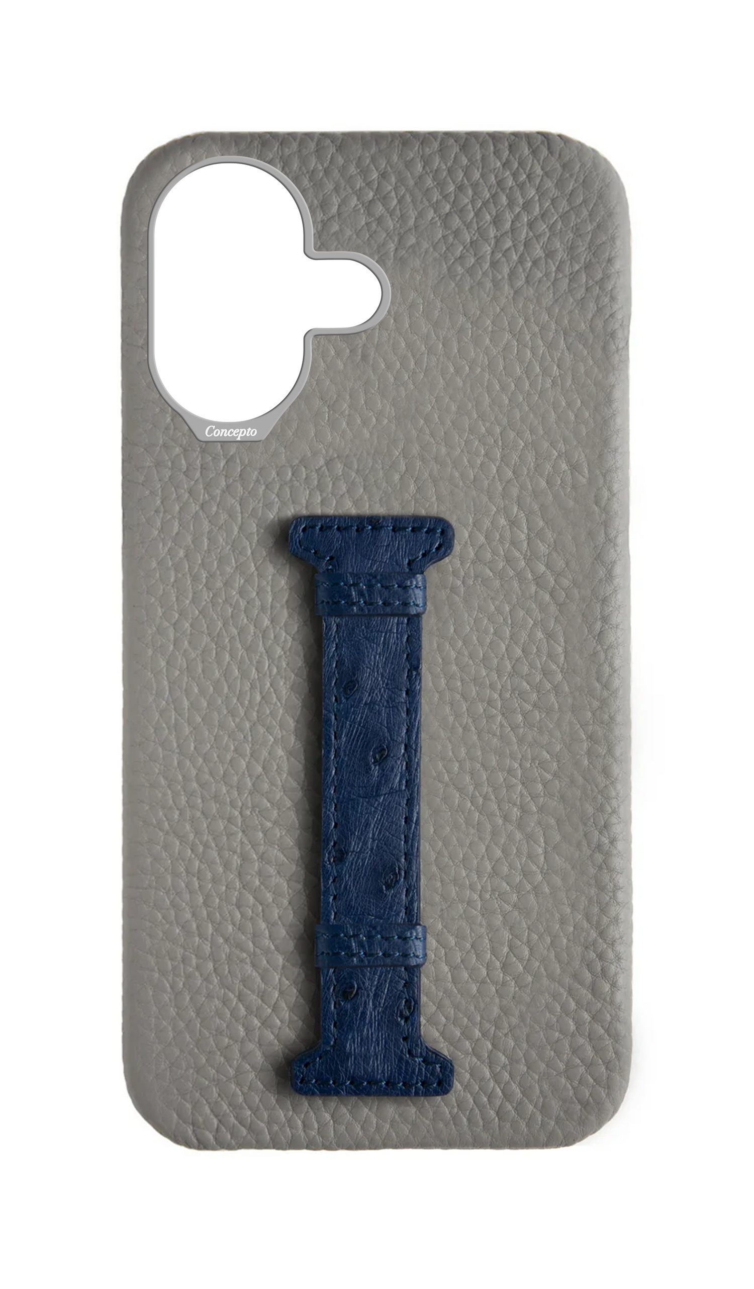 Grey / Navy Exotic Ostrich Middle Strap Case