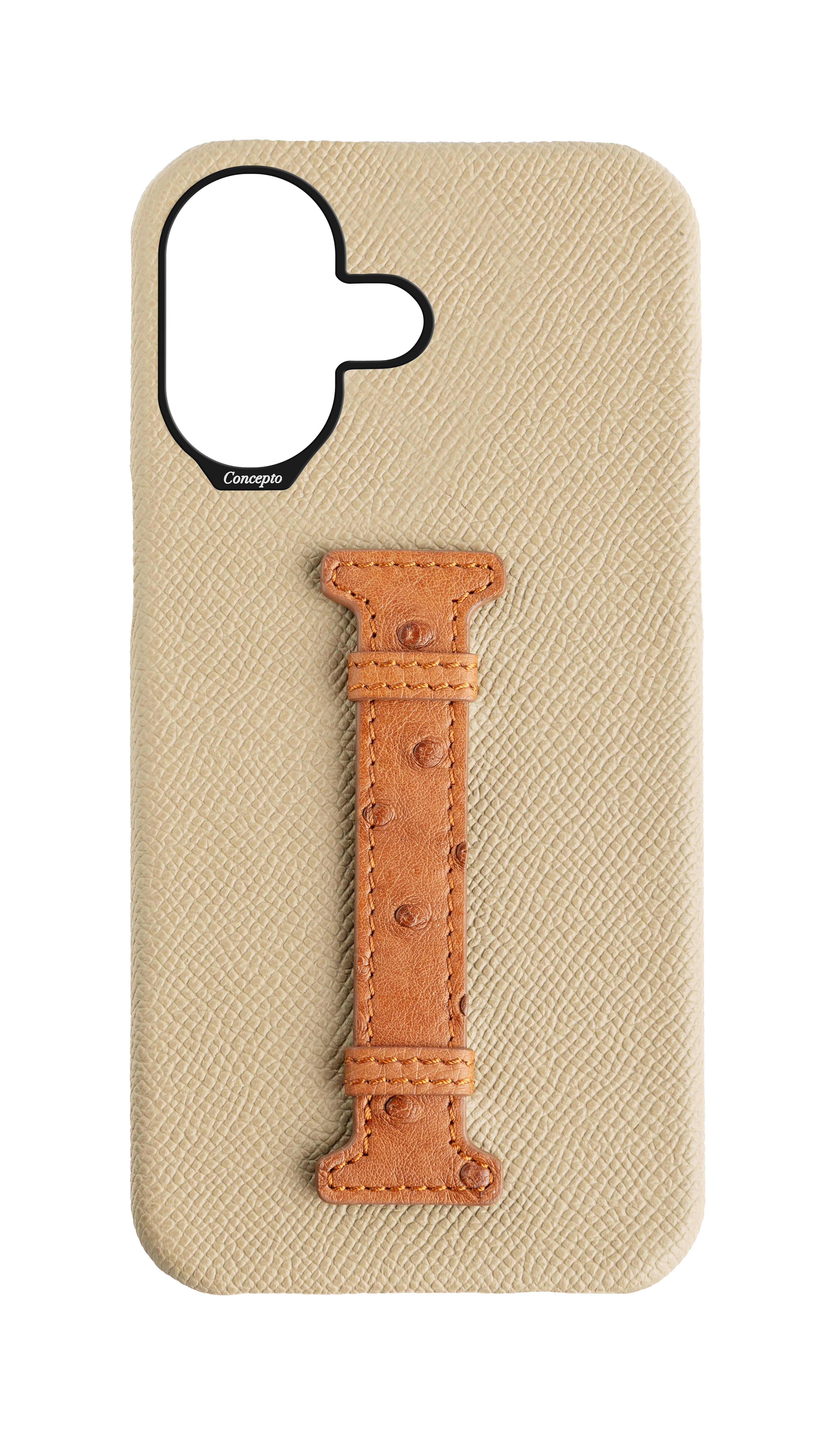 Beige / Tan Exotic Ostrich Middle Strap Case