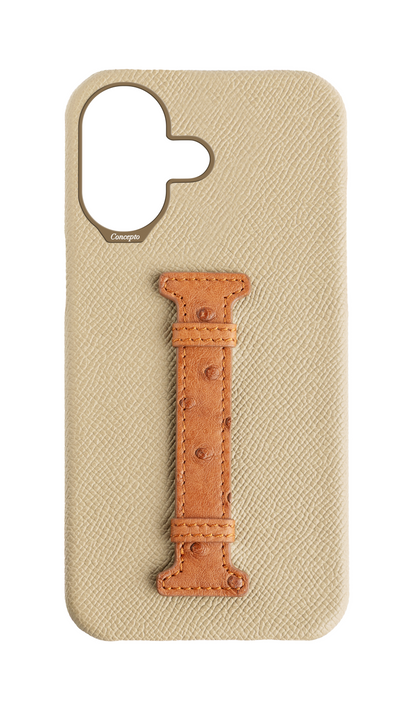 Beige / Tan Exotic Ostrich Middle Strap Case