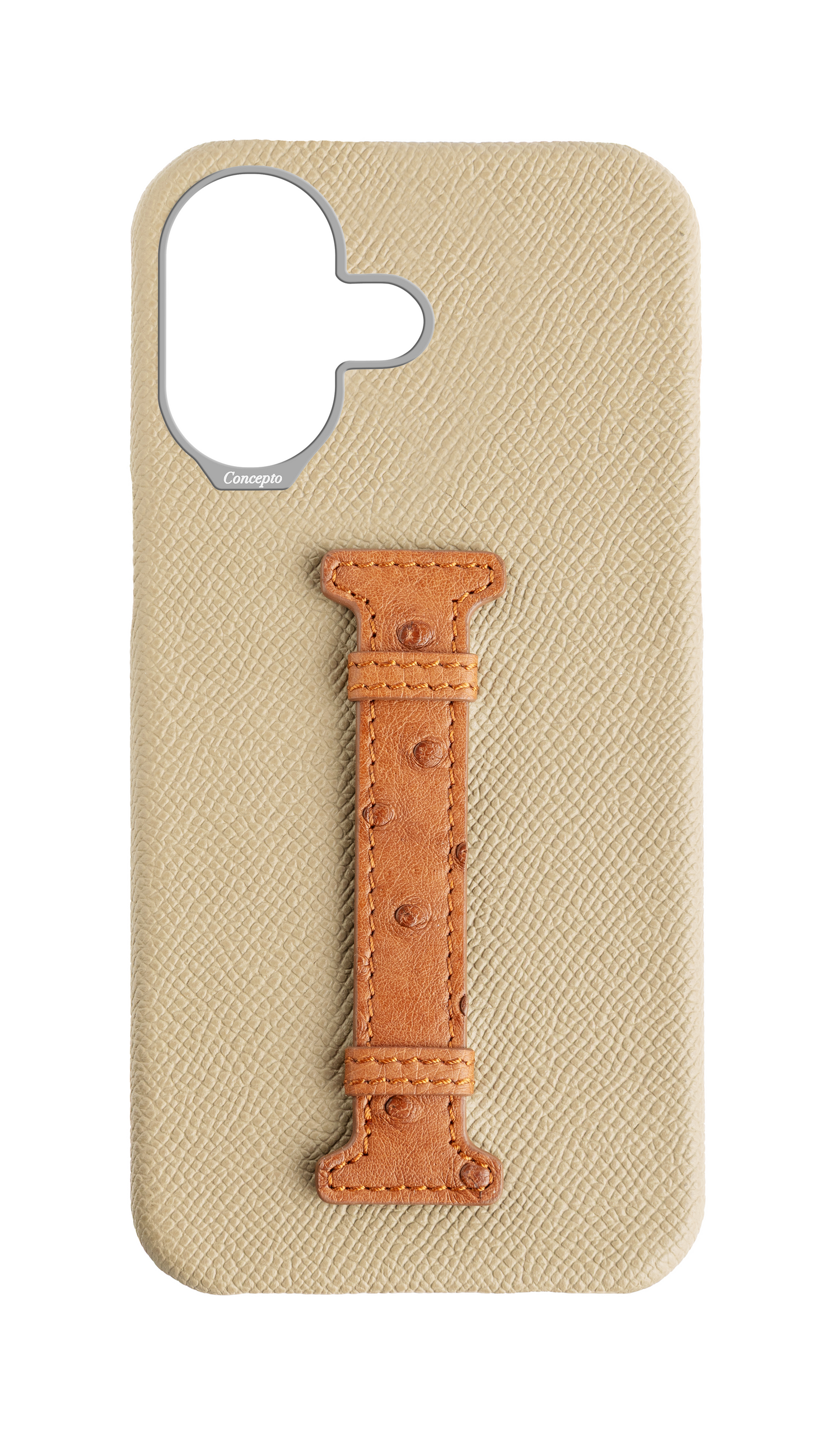 Beige / Tan Exotic Ostrich Middle Strap Case