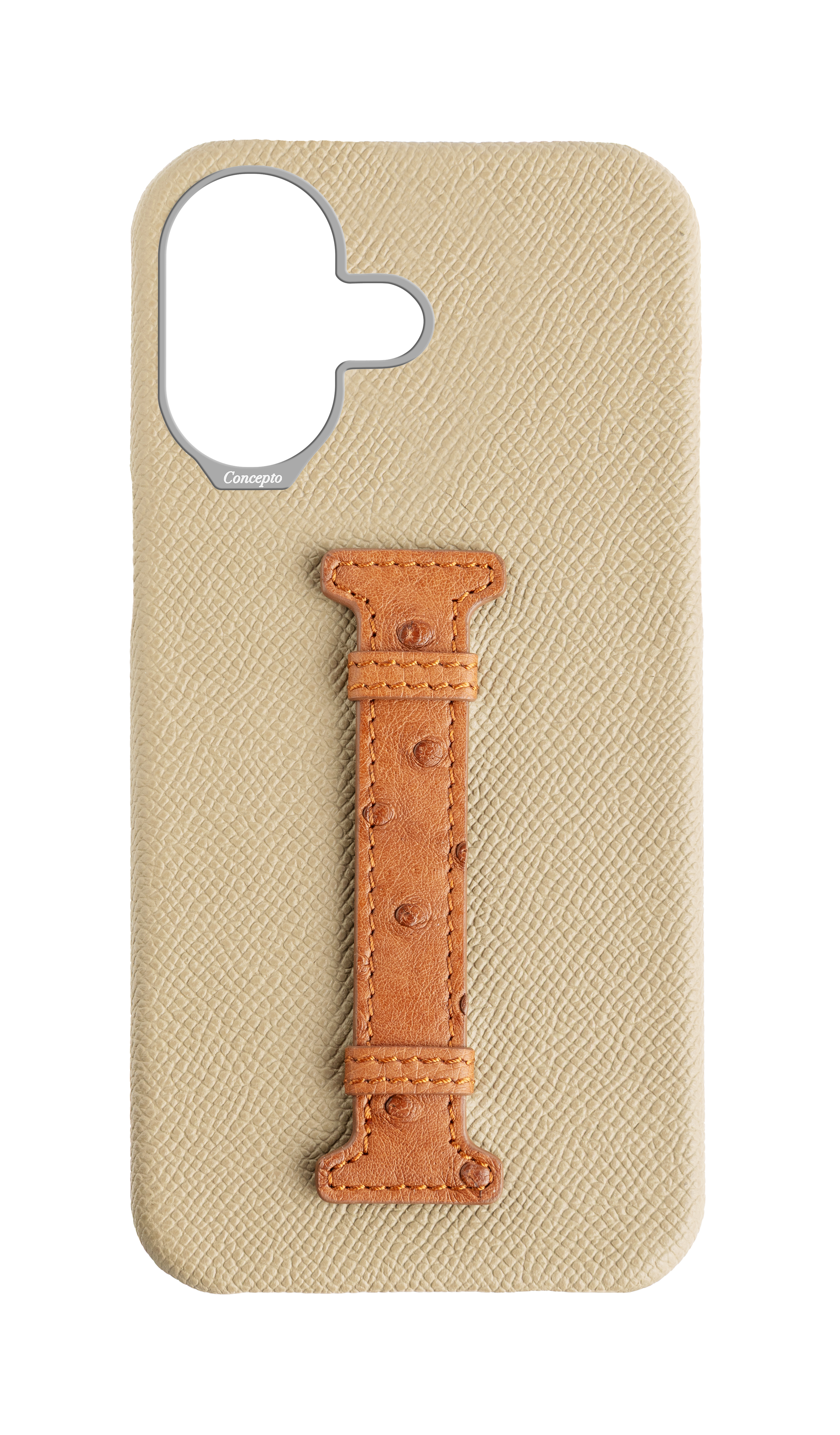 Beige / Tan Exotic Ostrich Middle Strap Case