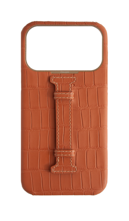 Matte Camel Brown Embossed Crocodile Case