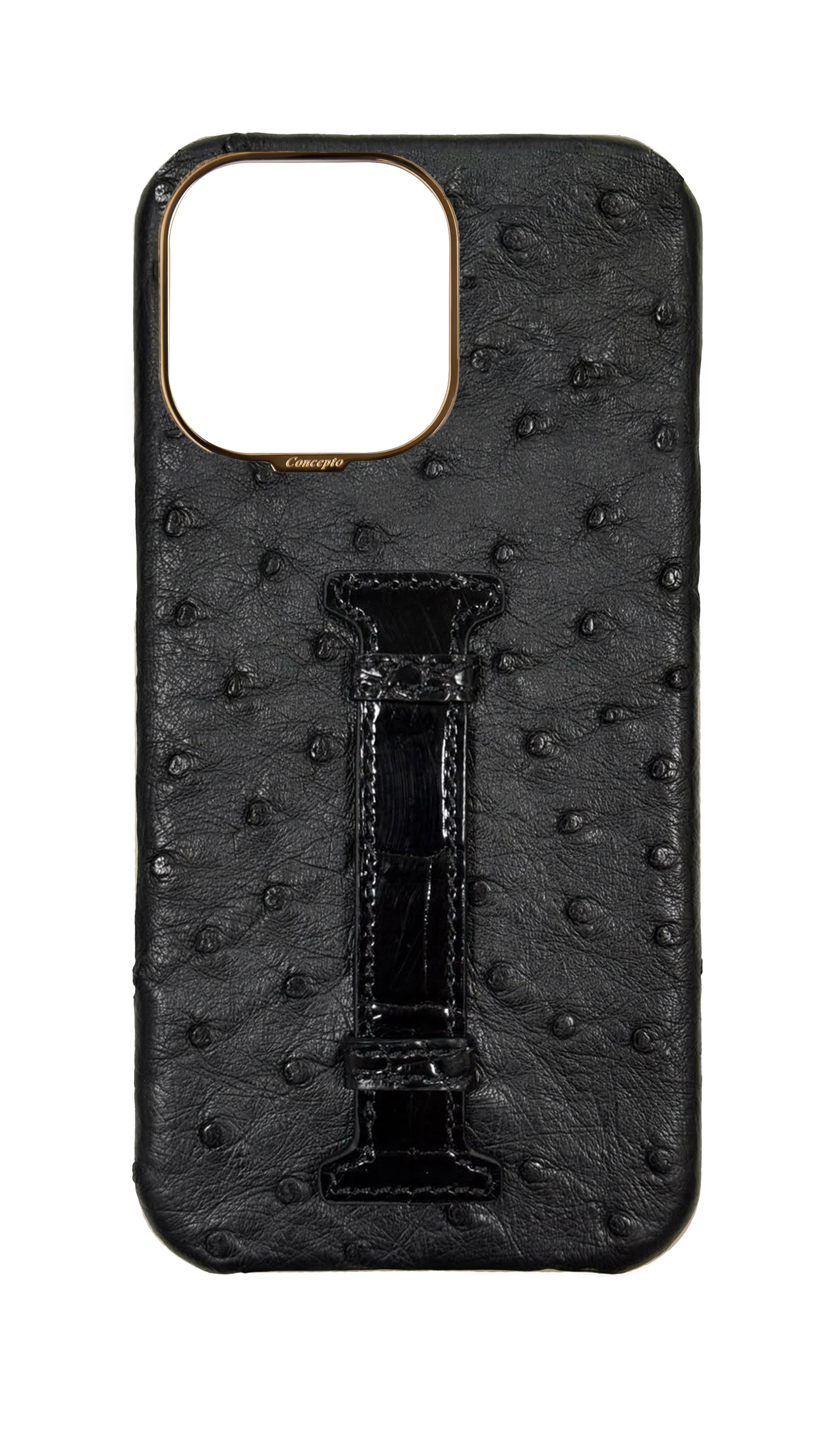 Black Exotic Ostrich &amp; Crocodile Middle Strap Case