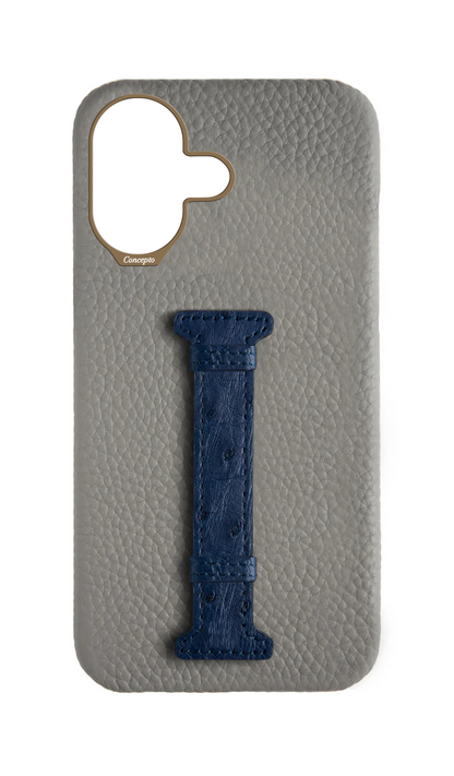 Grey / Navy Exotic Ostrich Middle Strap Case