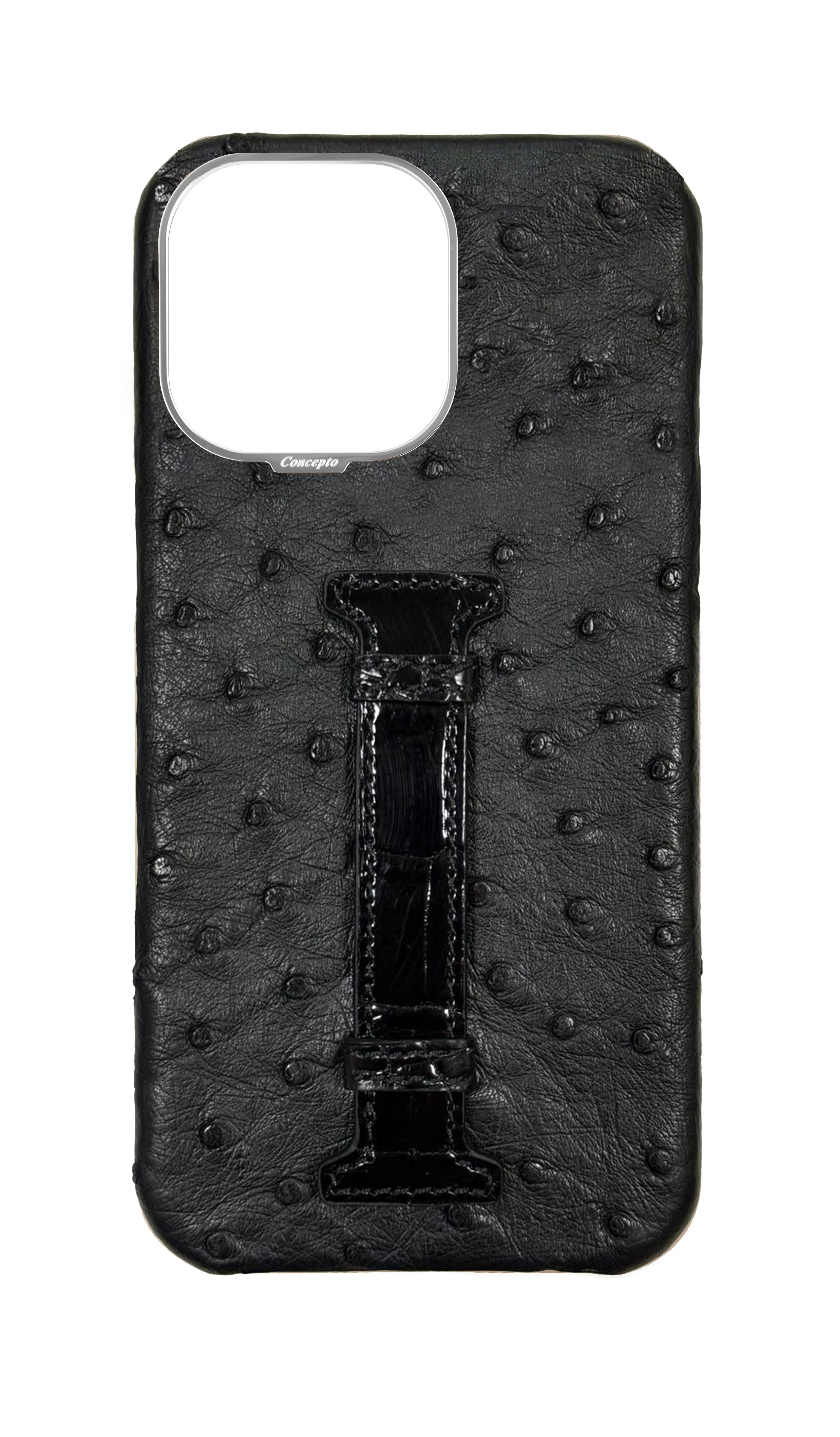 Black Exotic Ostrich &amp; Crocodile Middle Strap Case