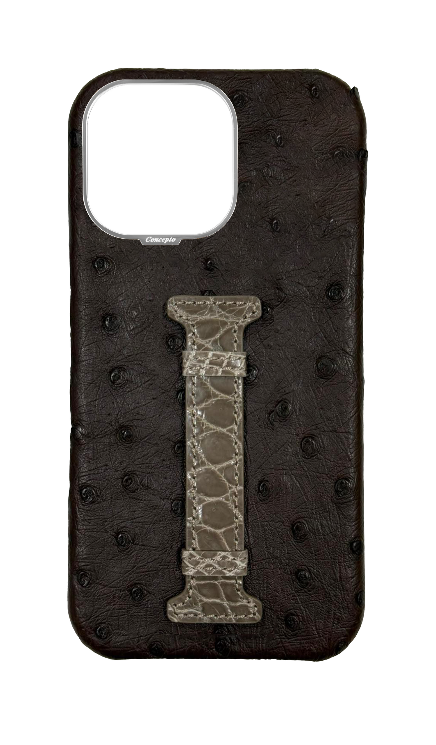 Brown Exotic Ostrich &amp; Crocodile Middle Strap Case