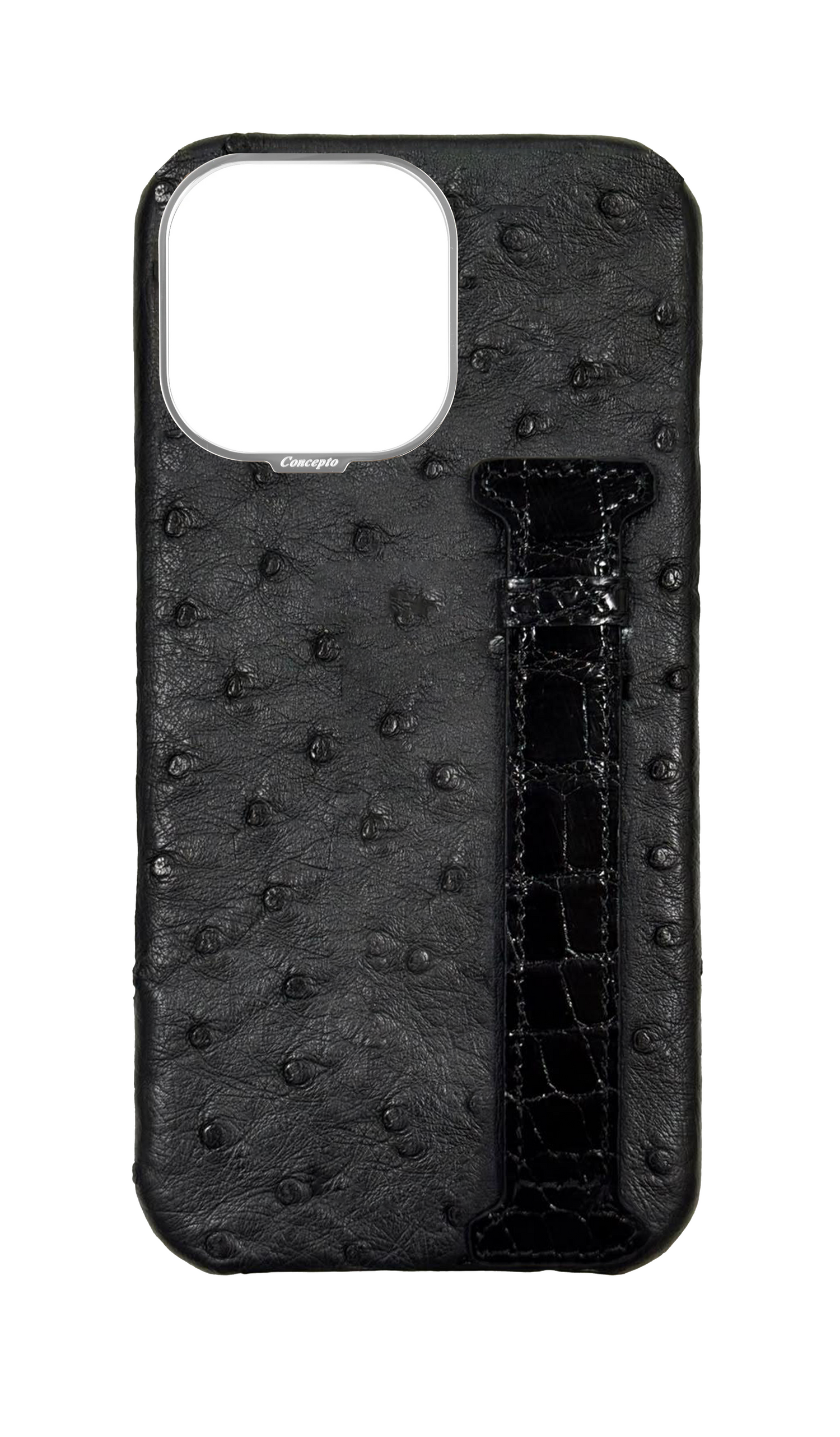 Black Exotic Ostrich &amp; Crocodile Side Strap Case