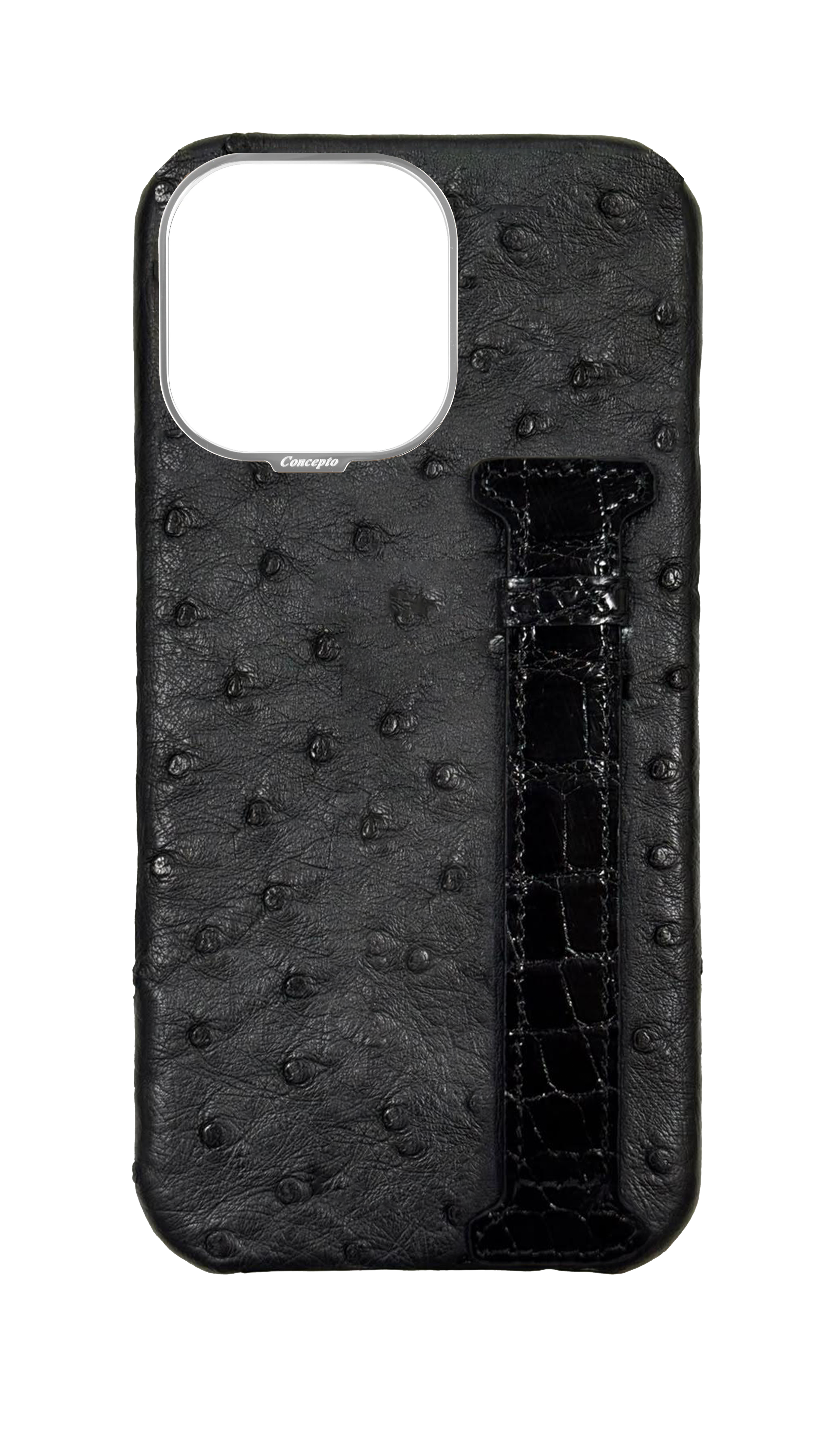 Black Exotic Ostrich &amp; Crocodile Side Strap Case