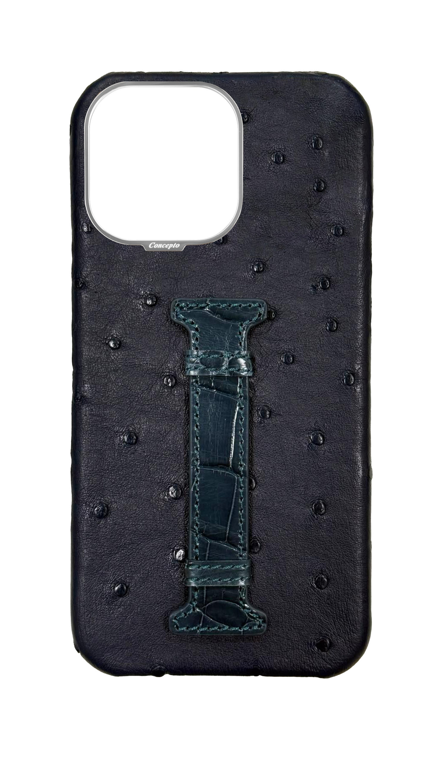 Navy Exotic Ostrich &amp; Crocodile Middle Strap Case