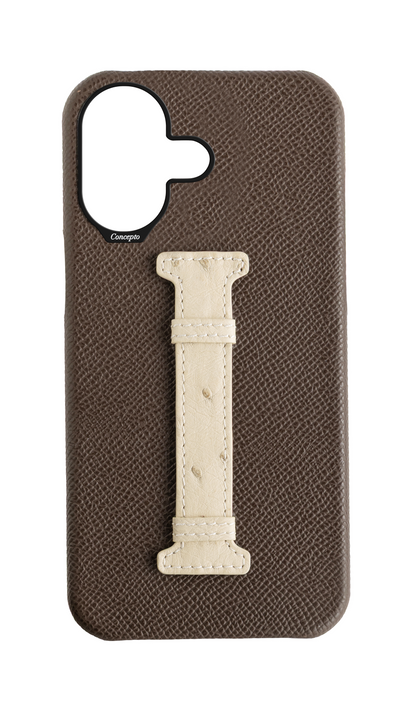 Brown / Cream Exotic Ostrich Middle Strap Case