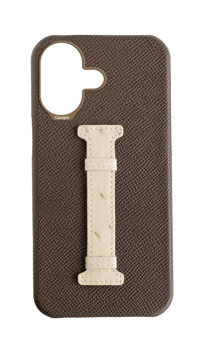 Brown / Cream Exotic Ostrich Middle Strap Case