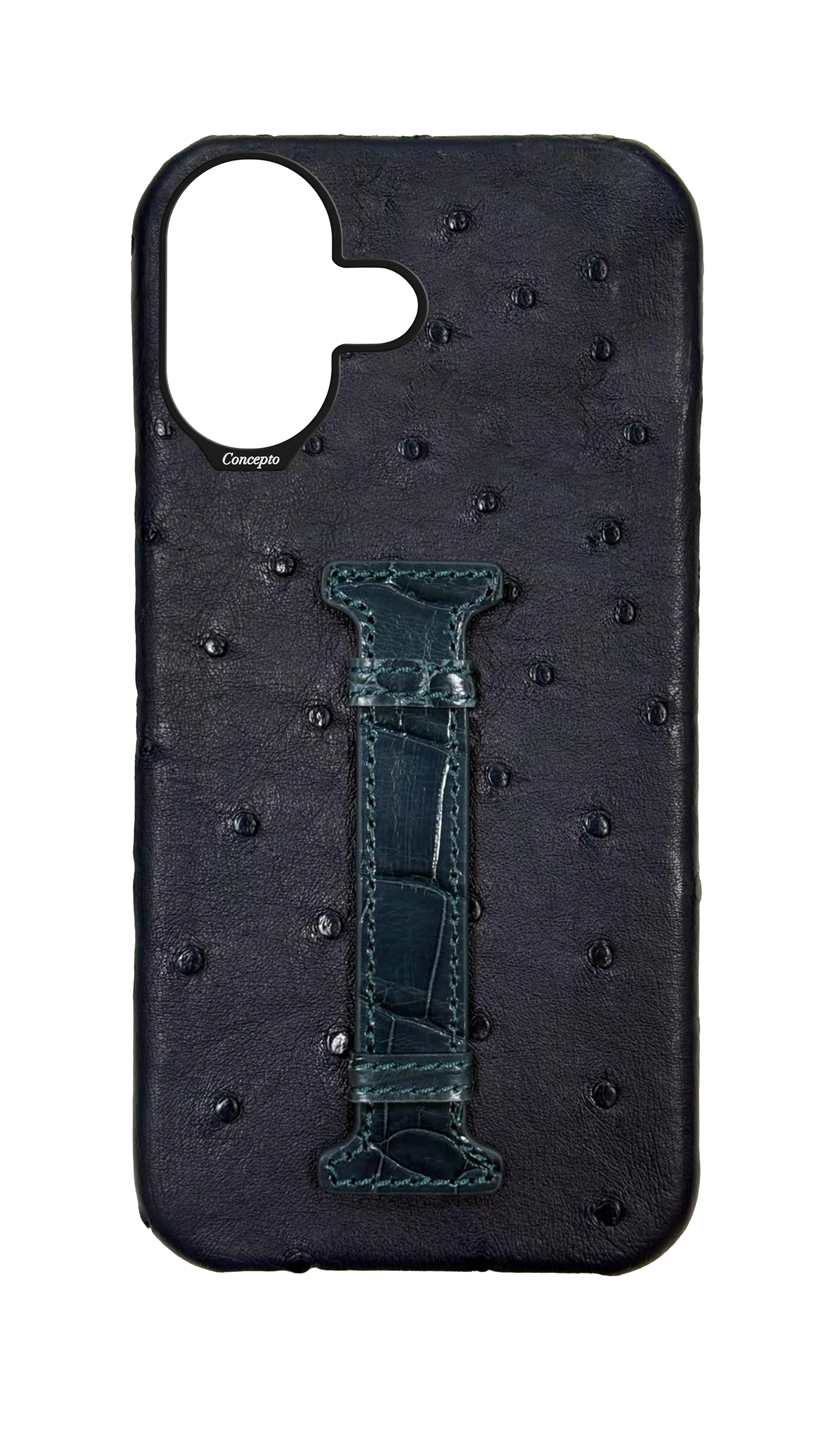 Navy Exotic Ostrich &amp; Crocodile Middle Strap Case