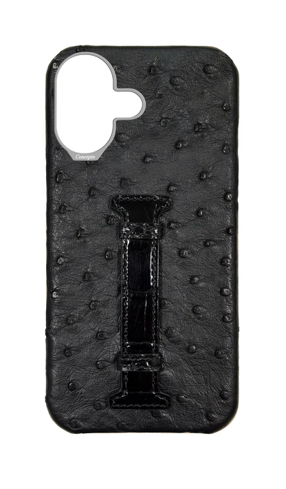 Black Exotic Ostrich &amp; Crocodile Middle Strap Case