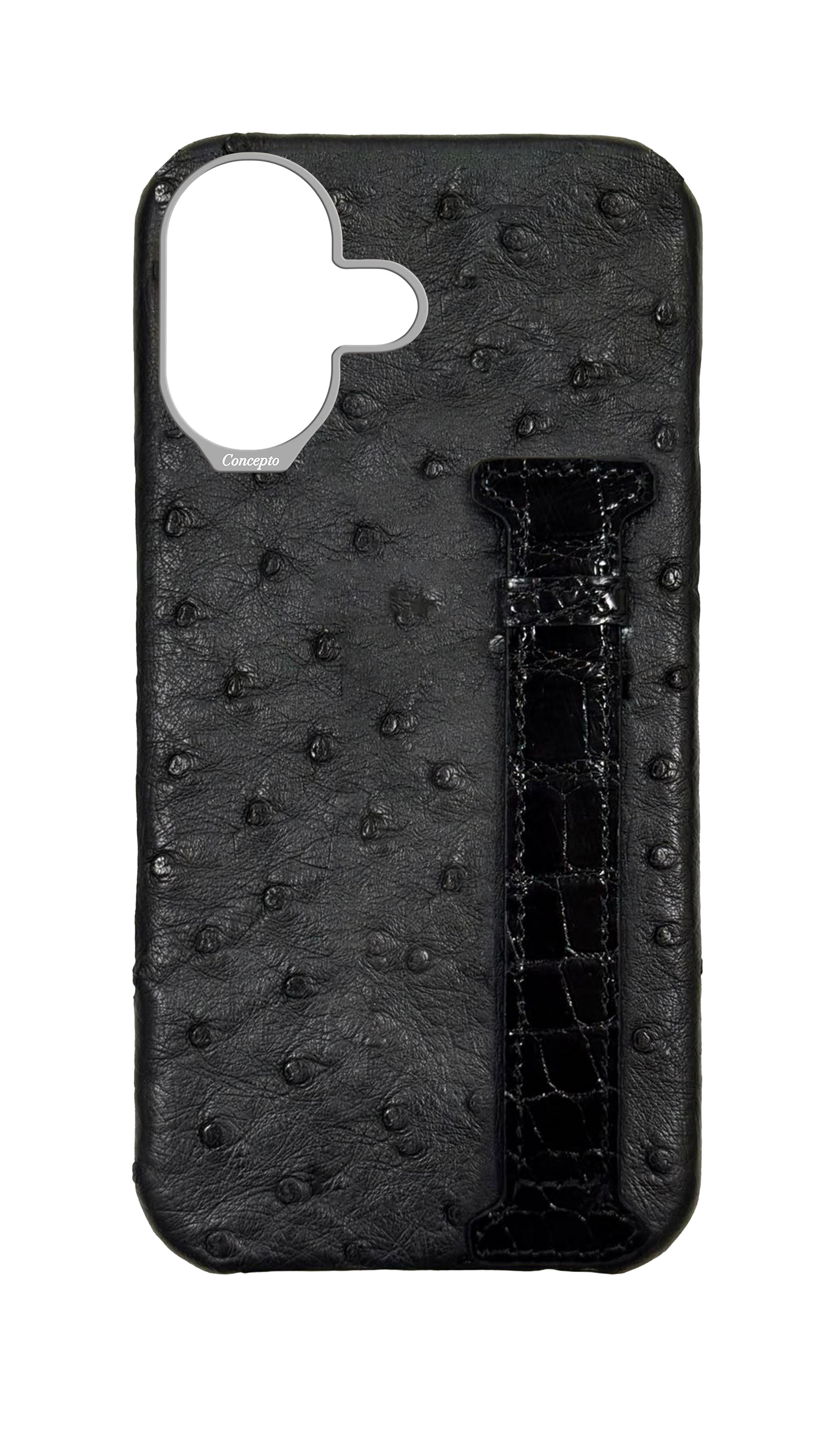 Black Exotic Ostrich &amp; Crocodile Side Strap Case