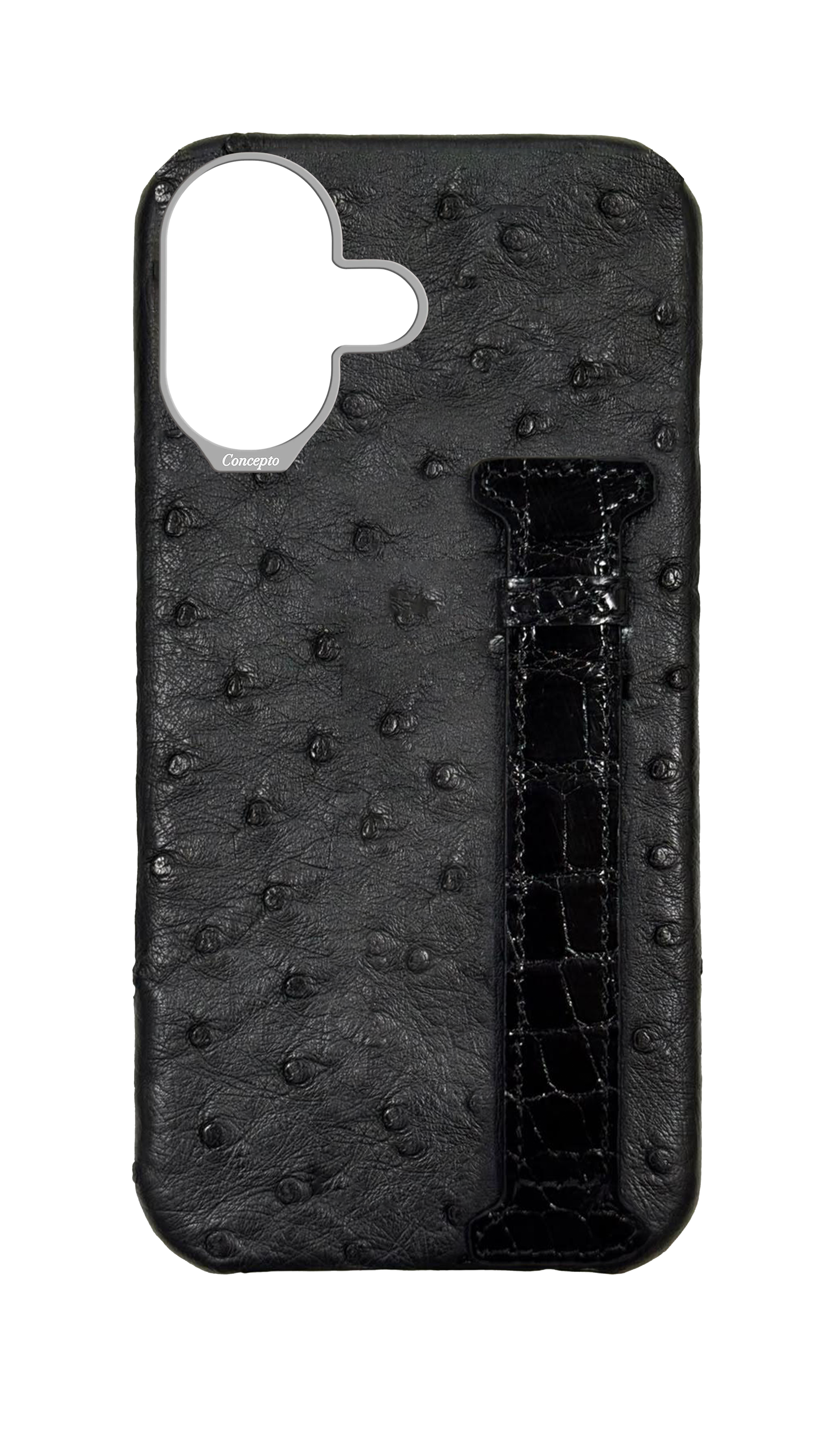 Black Exotic Ostrich &amp; Crocodile Side Strap Case