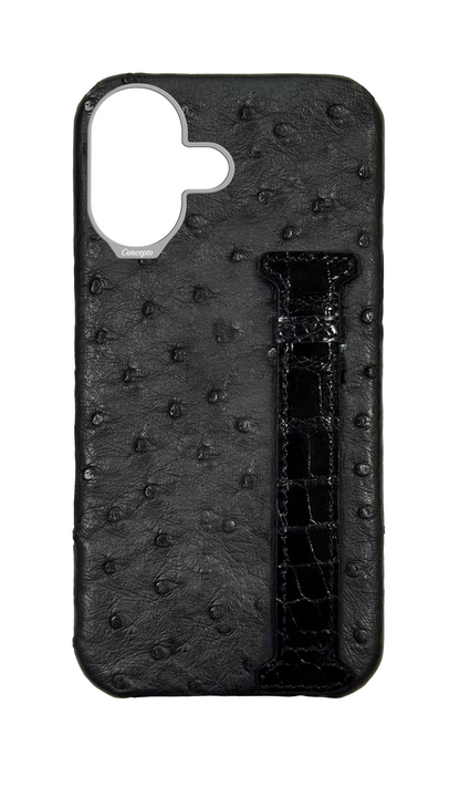 Black Exotic Ostrich &amp; Crocodile Side Strap Case