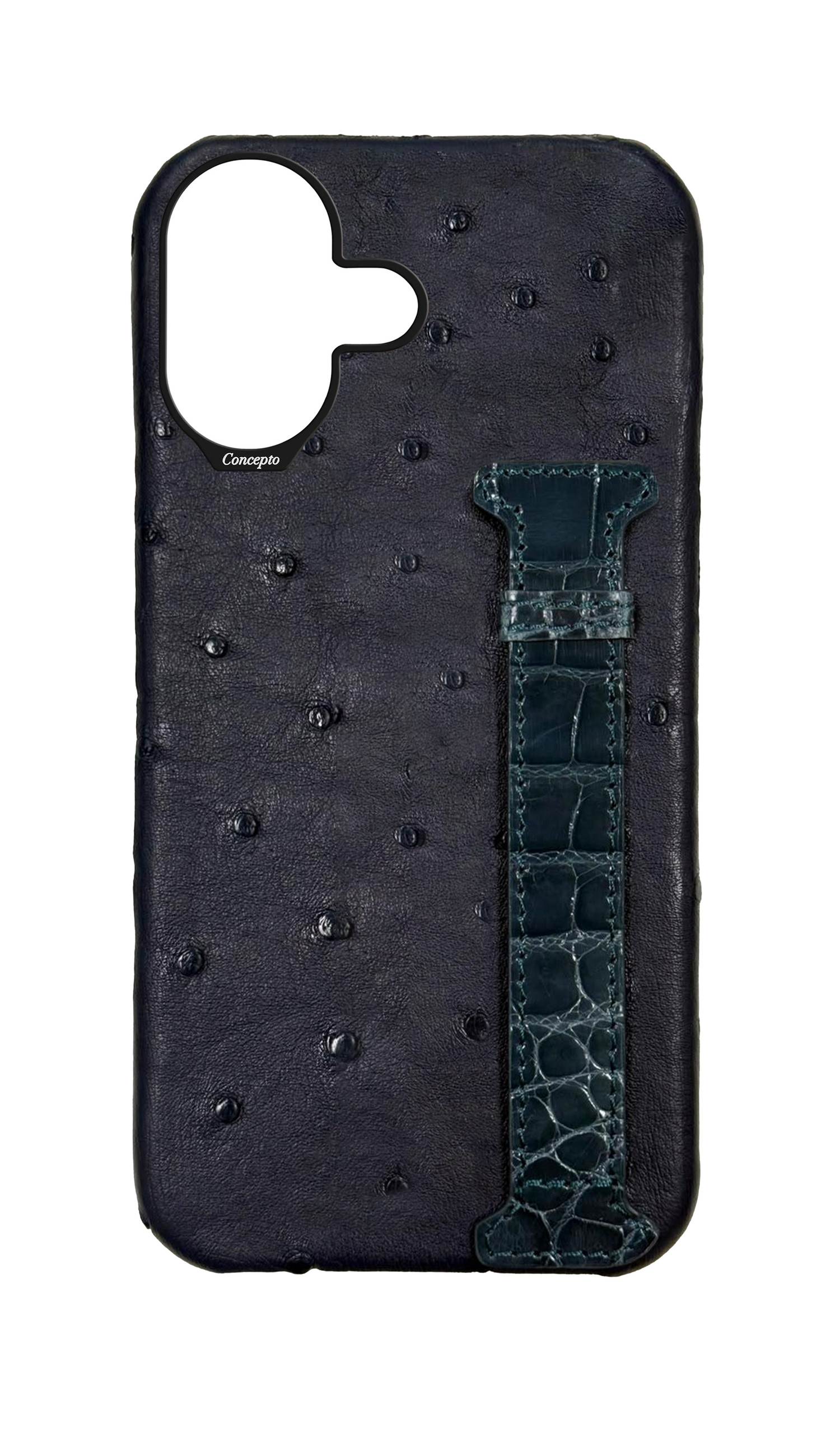 Navy Exotic Ostrich &amp; Crocodile Side Strap Case