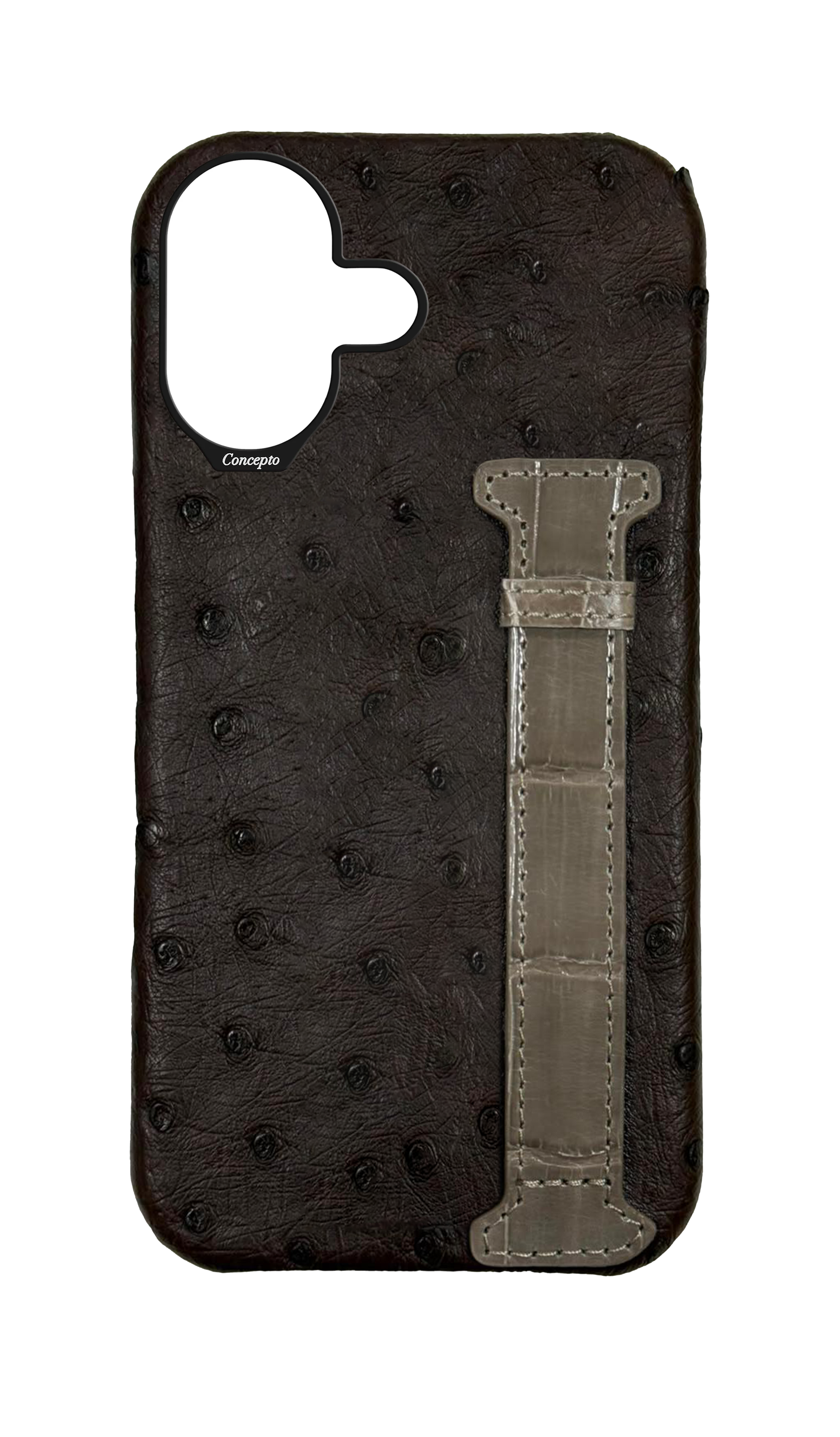 Brown Exotic Ostrich &amp; Crocodile Side Strap Case