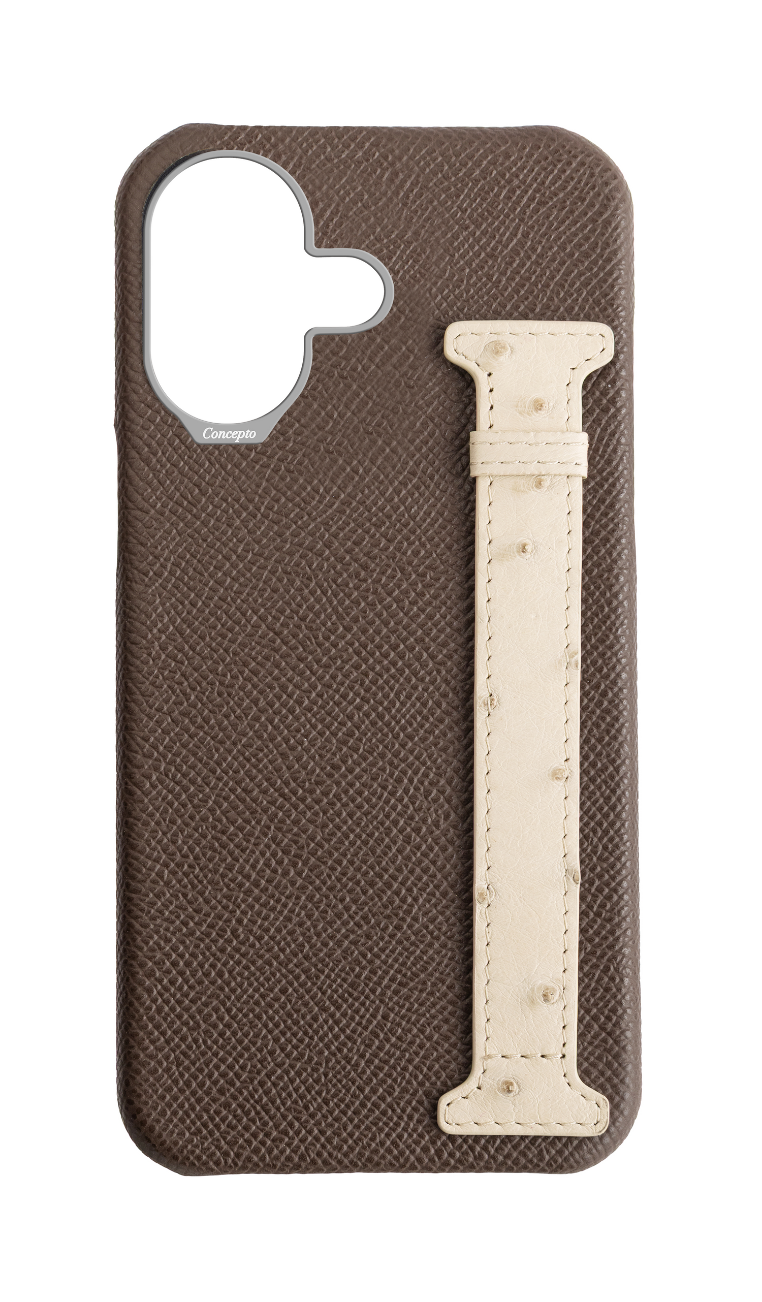 Brown / Cream Exotic Ostrich Side Strap Case