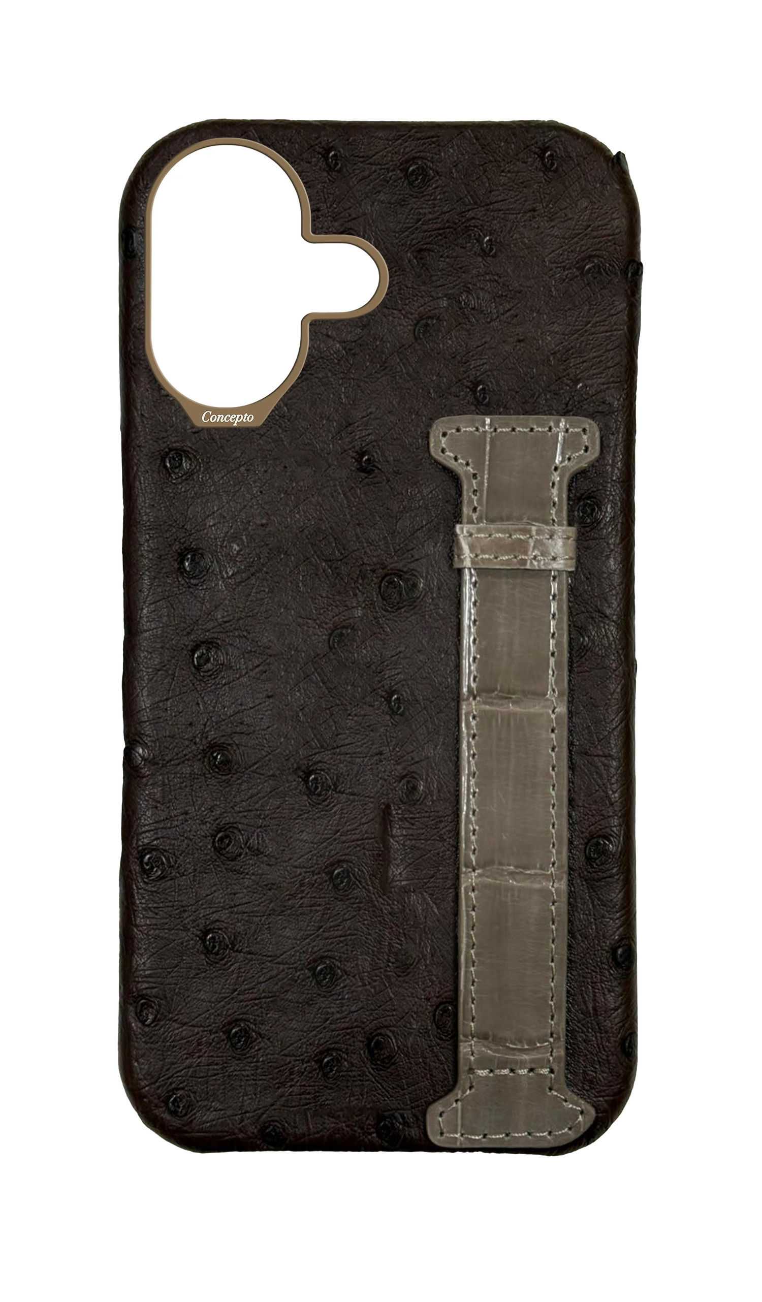 Brown Exotic Ostrich &amp; Crocodile Side Strap Case
