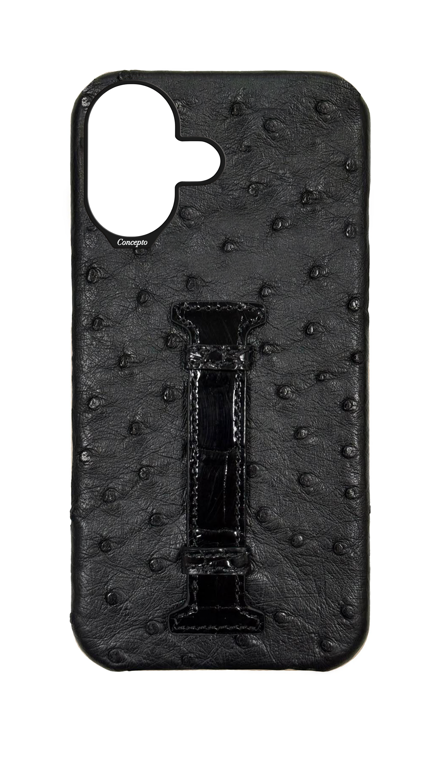 Black Exotic Ostrich &amp; Crocodile Middle Strap Case