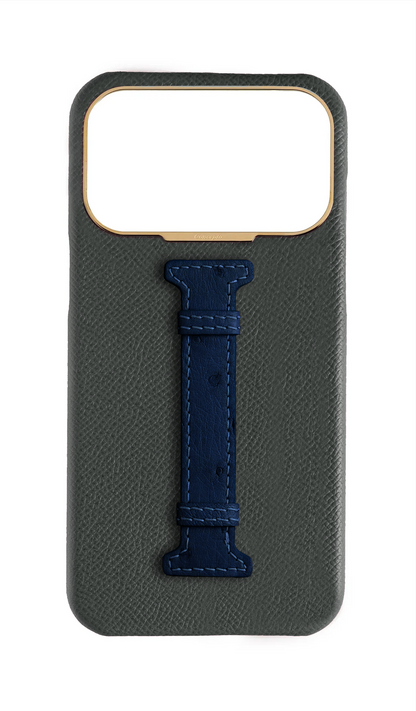 Grey / Navy Exotic Ostrich Middle Strap Case
