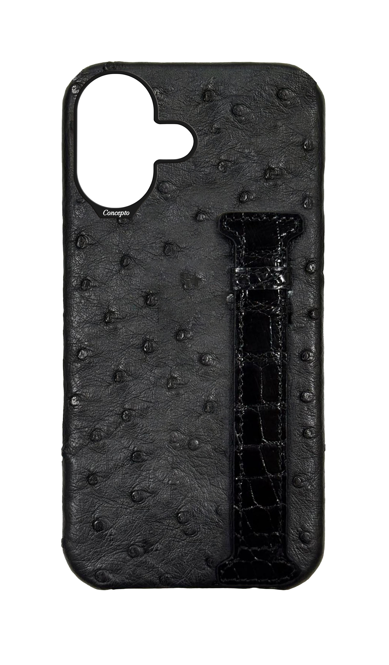 Black Exotic Ostrich &amp; Crocodile Side Strap Case