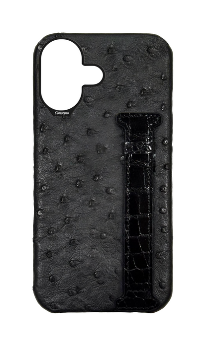 Black Exotic Ostrich &amp; Crocodile Side Strap Case