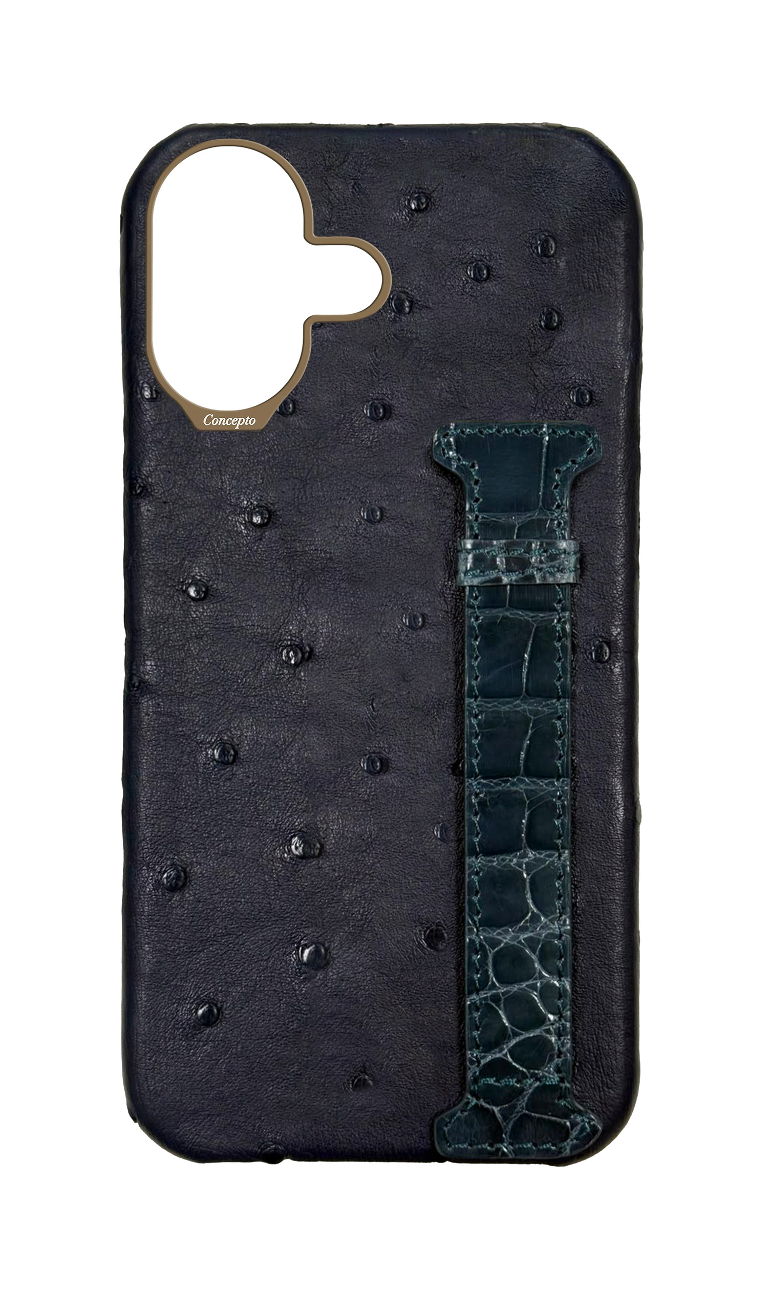Navy Exotic Ostrich &amp; Crocodile Side Strap Case